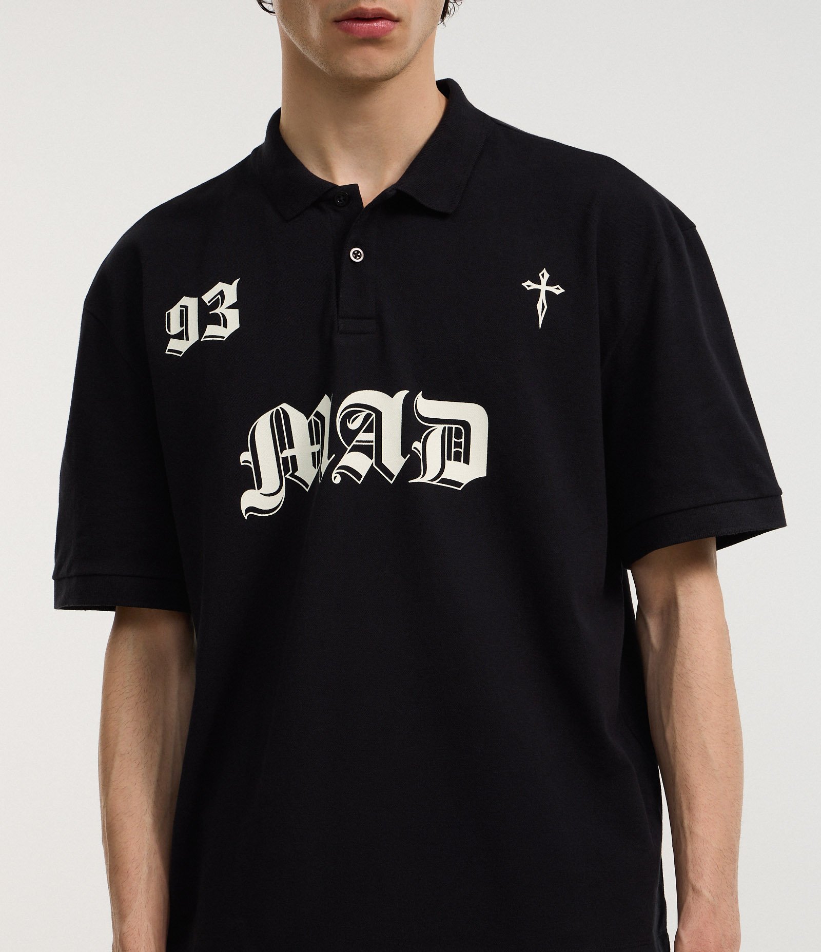 Camiseta Boxy em Algodão com Gola Polo Lettering 93 Mad Preto 3