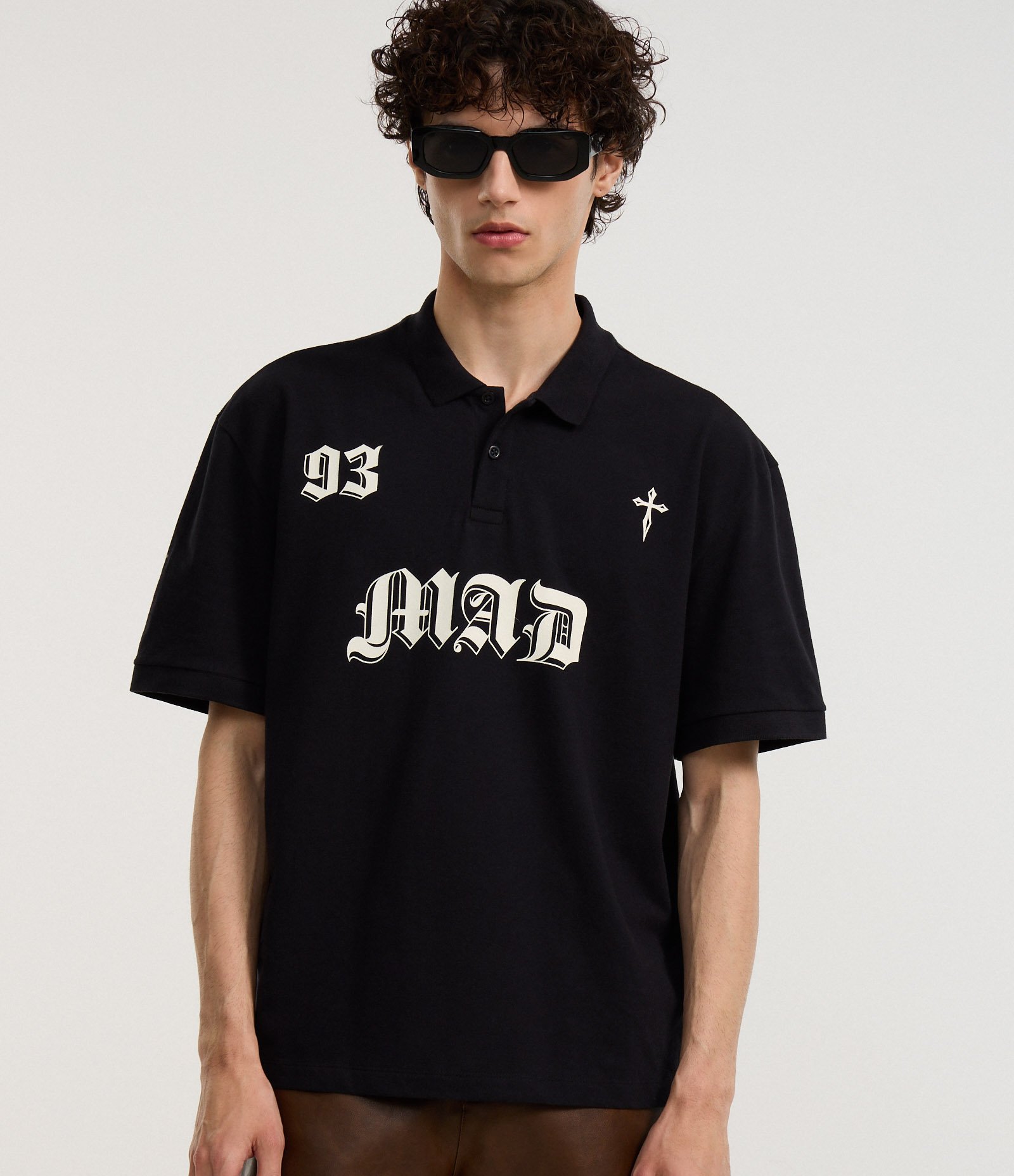 Camiseta Boxy em Algodão com Gola Polo Lettering 93 Mad Preto 5
