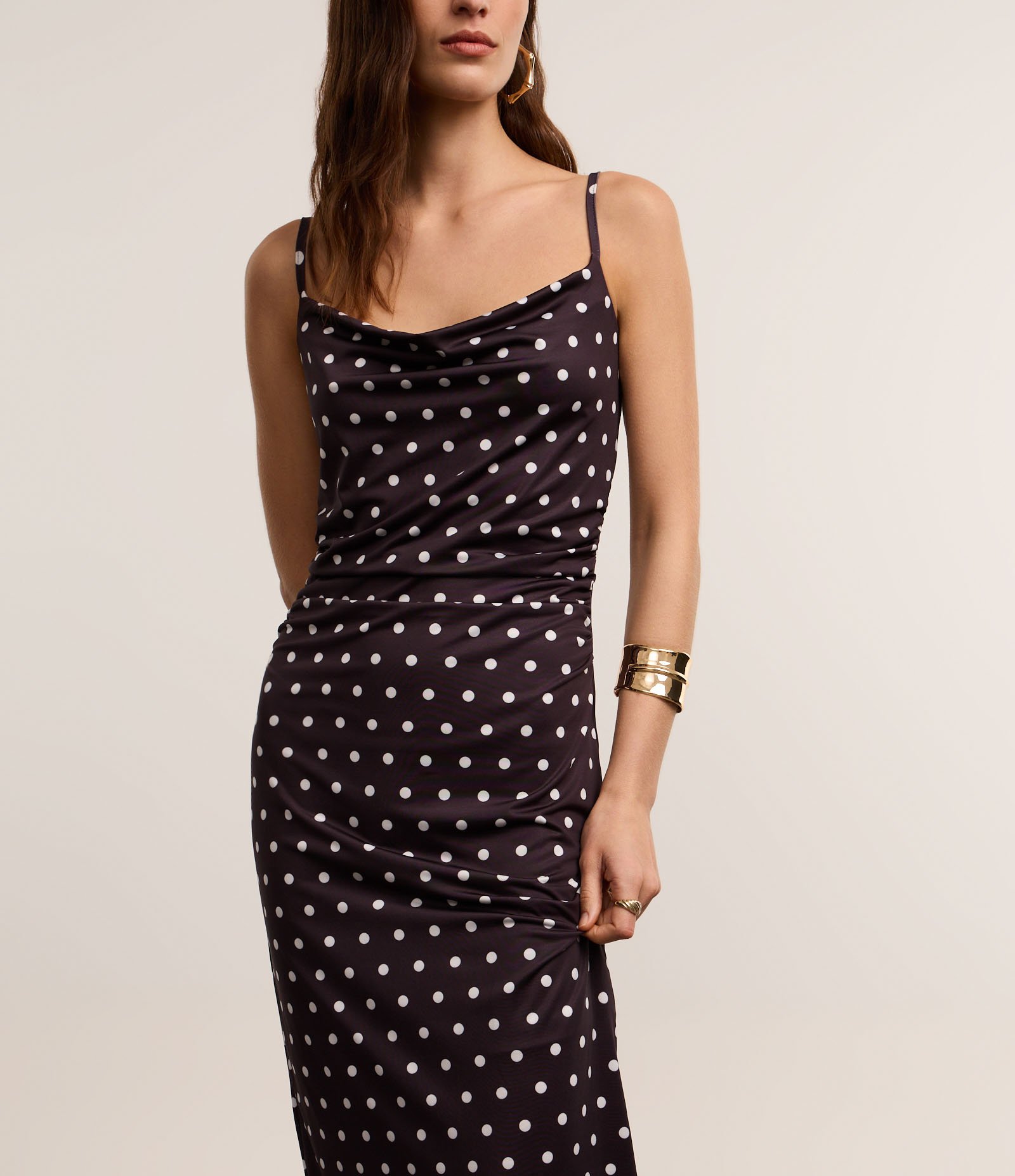 Vestido Evasê Midi em Microfibra com Estampa Poá Bicolor 4