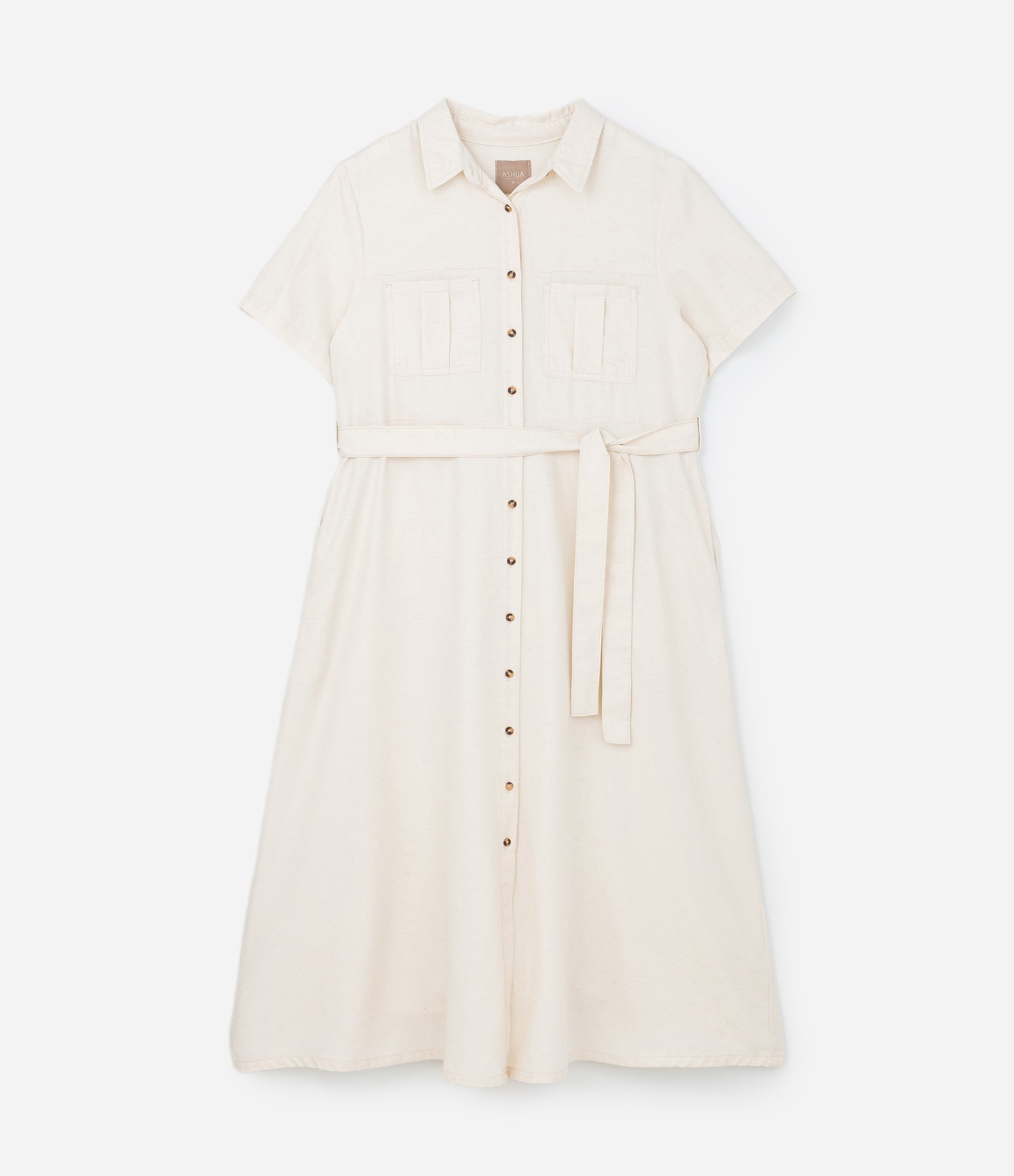 Vestido Midi em Sarja com Amarração Curve & Plus Size Bege 4