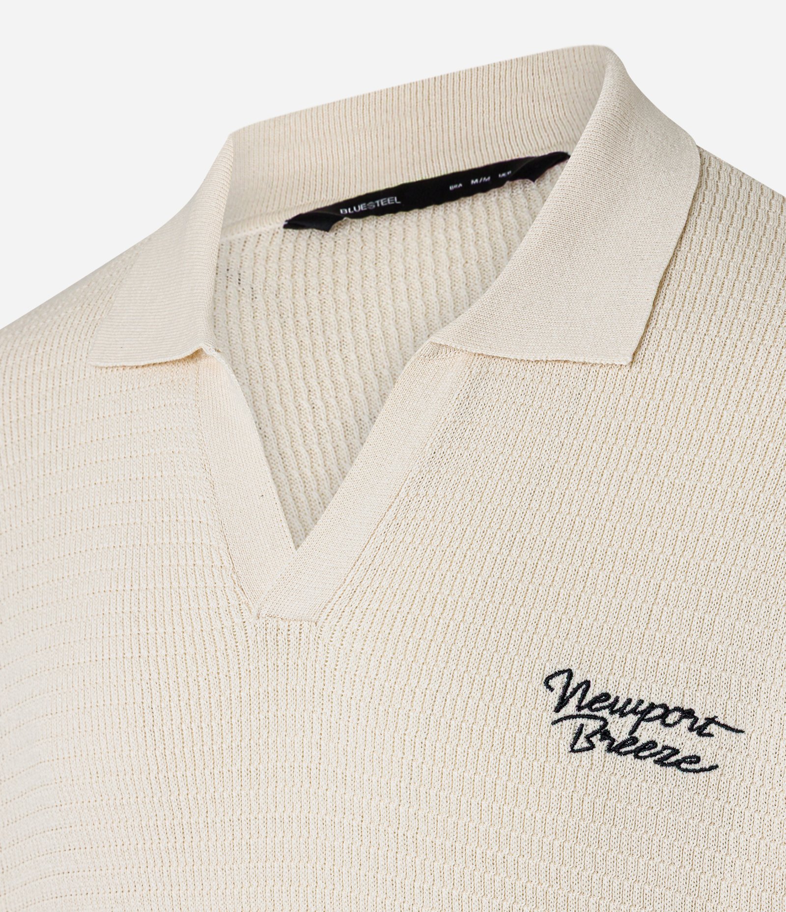 Camisa Polo Oversized em Tricô com Estampa Lettering Newport Breeze Bege 8