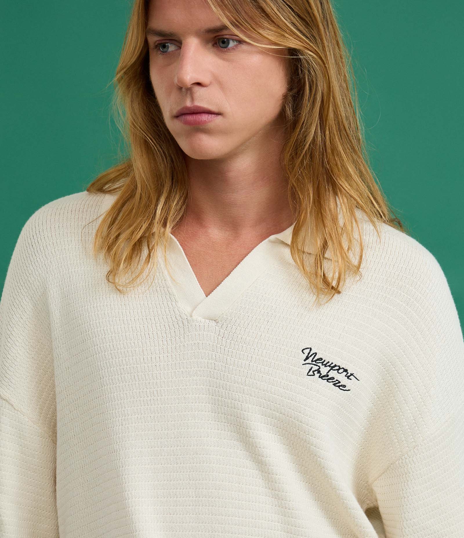 Camisa Polo Oversized em Tricô com Estampa Lettering Newport Breeze Bege 3