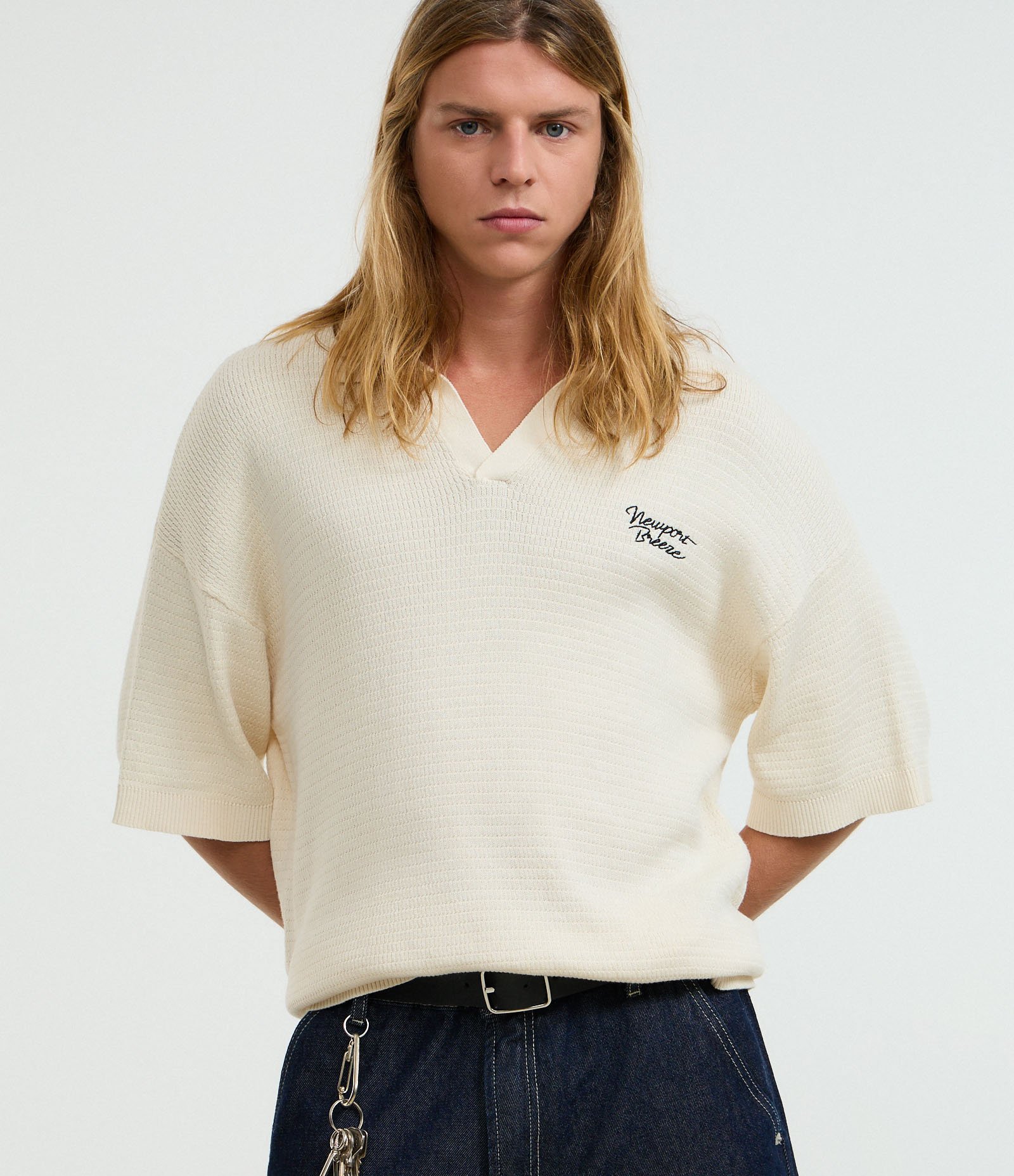 Camisa Polo Oversized em Tricô com Estampa Lettering Newport Breeze Bege 5