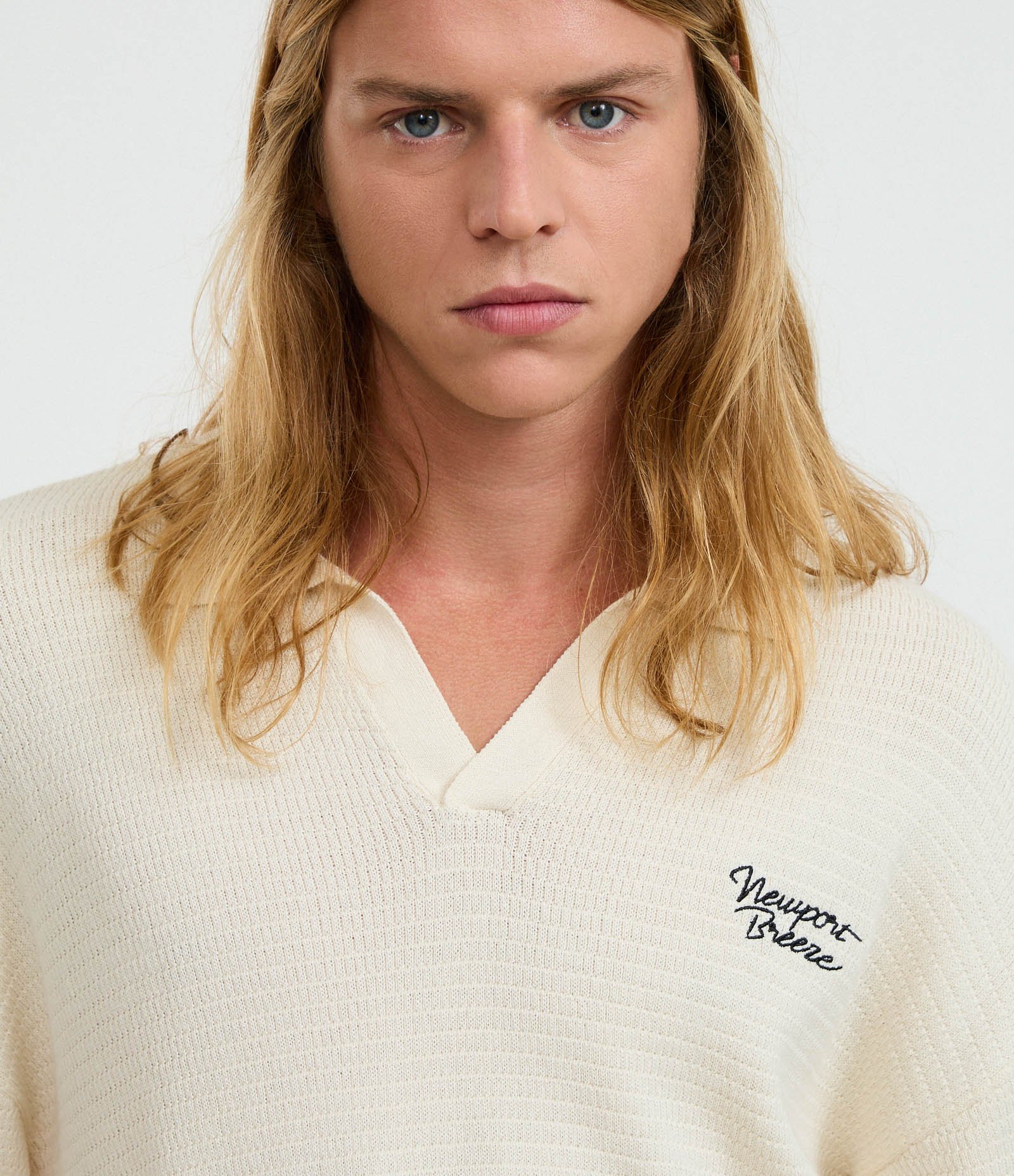 Camisa Polo Oversized em Tricô com Estampa Lettering Newport Breeze Bege 6