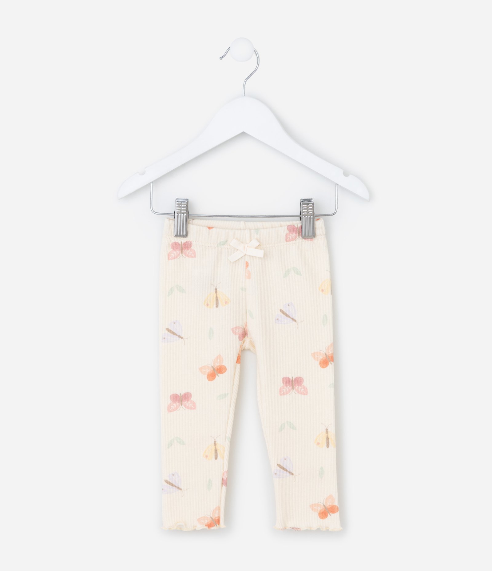 Calça Legging Infantil com Estampa Borboletas - Tam RN a 18 meses Bege 2