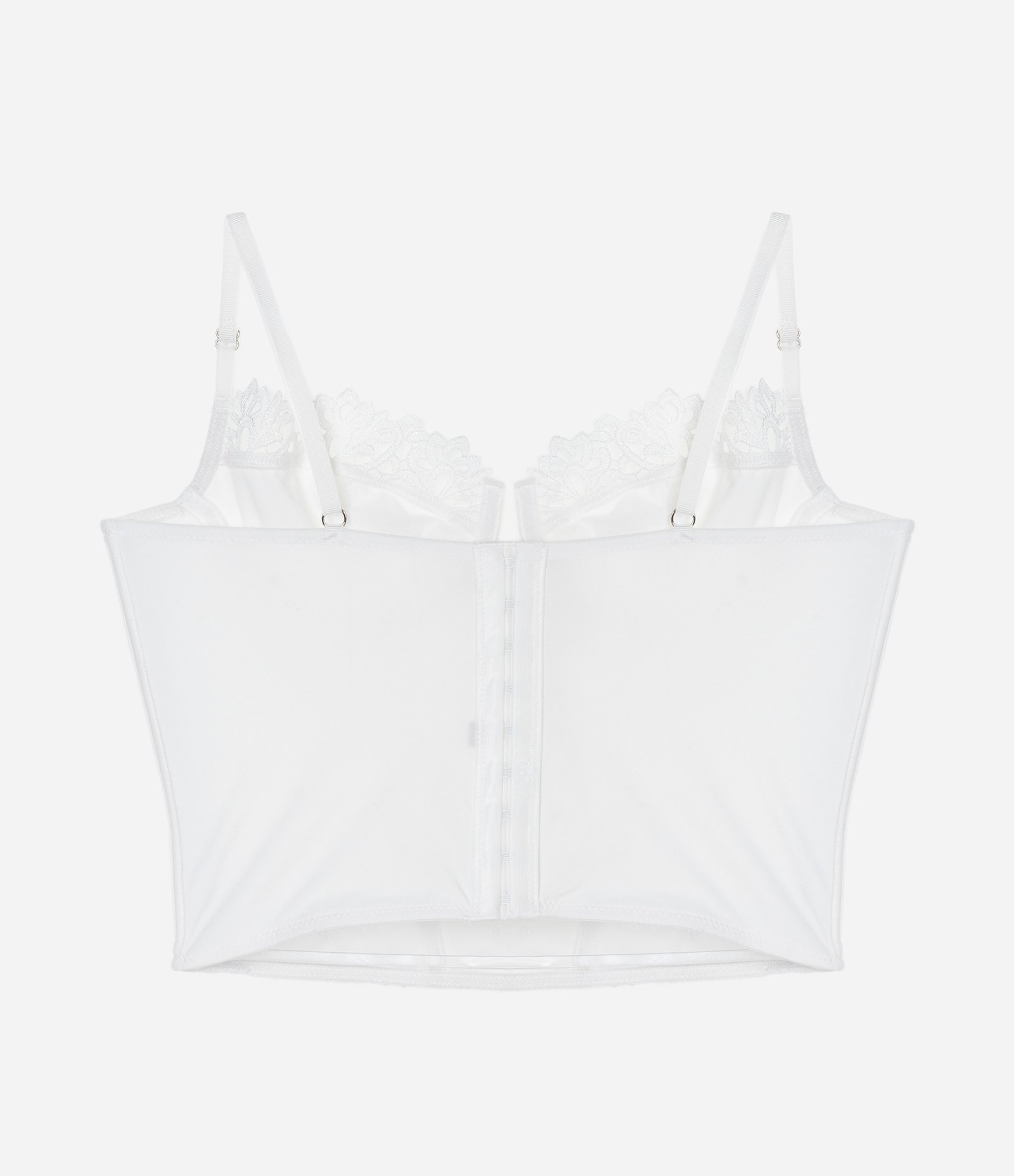 Corset Meia Taça sem Bojo com Recortes em Tule e Renda Branco 6
