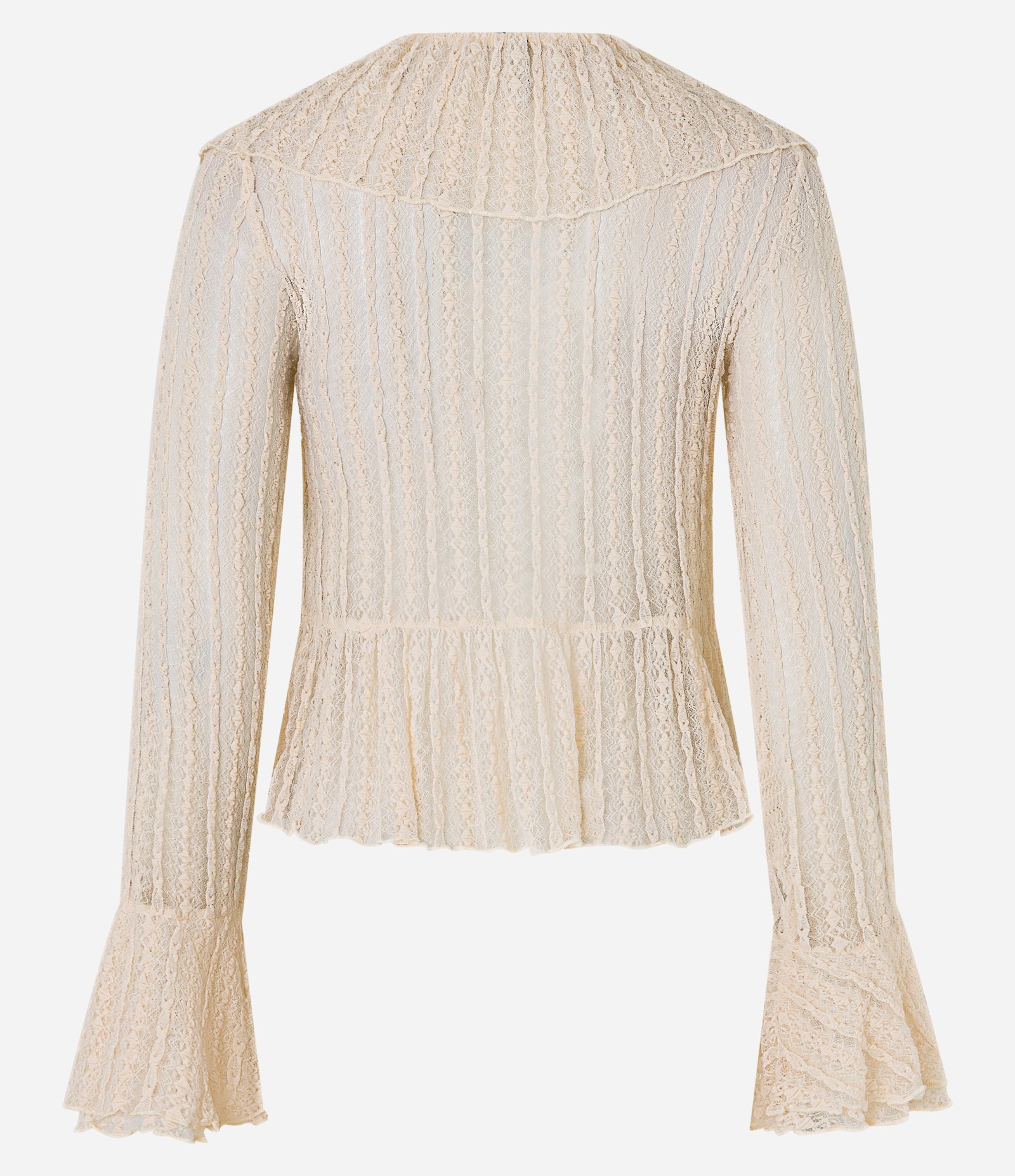 Blusa em Renda com Textura Amarração e Babados Bege 9