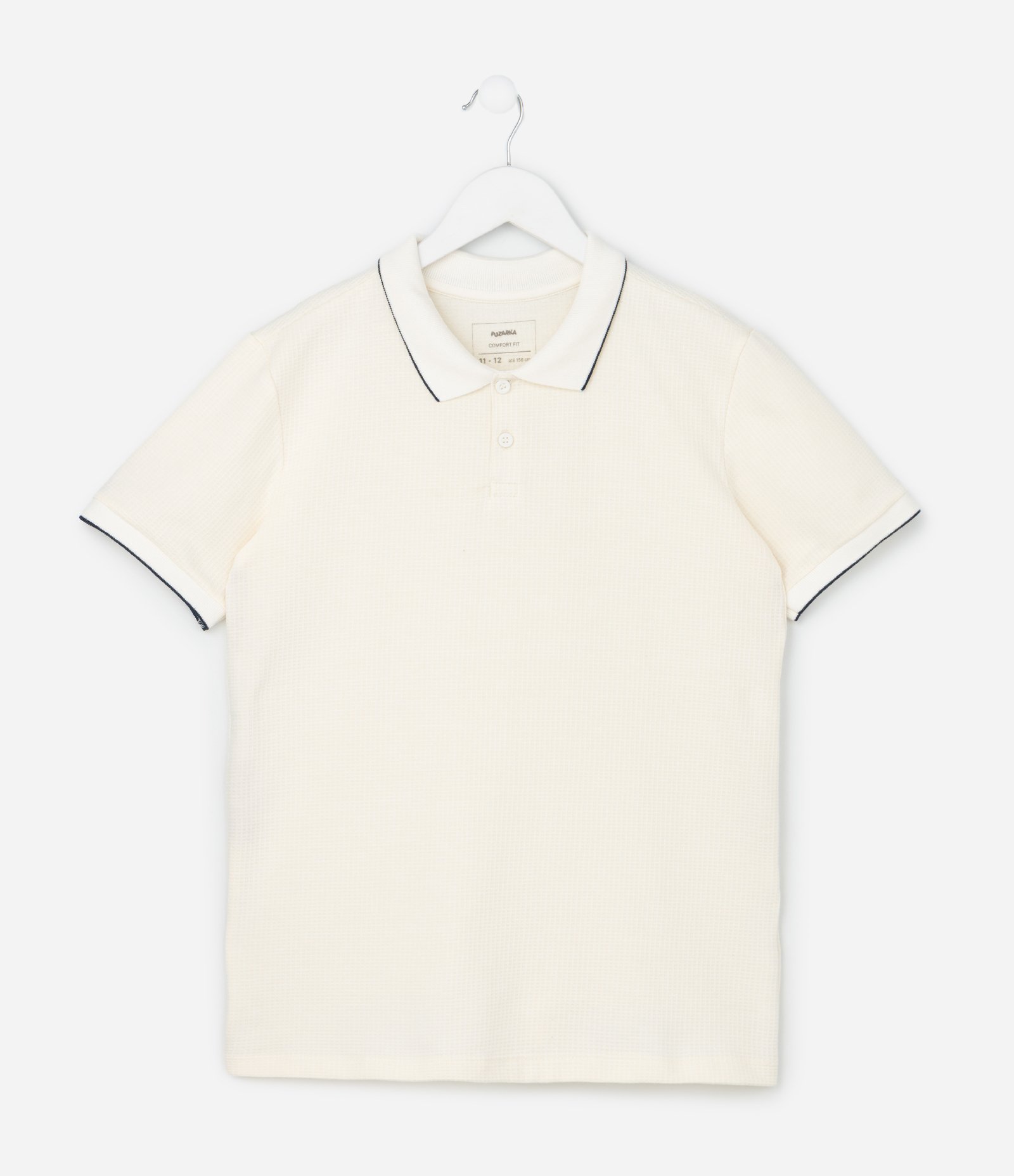 Camiseta Polo Infantil Texturizada - Tam 5 a 14 Anos Off White 1