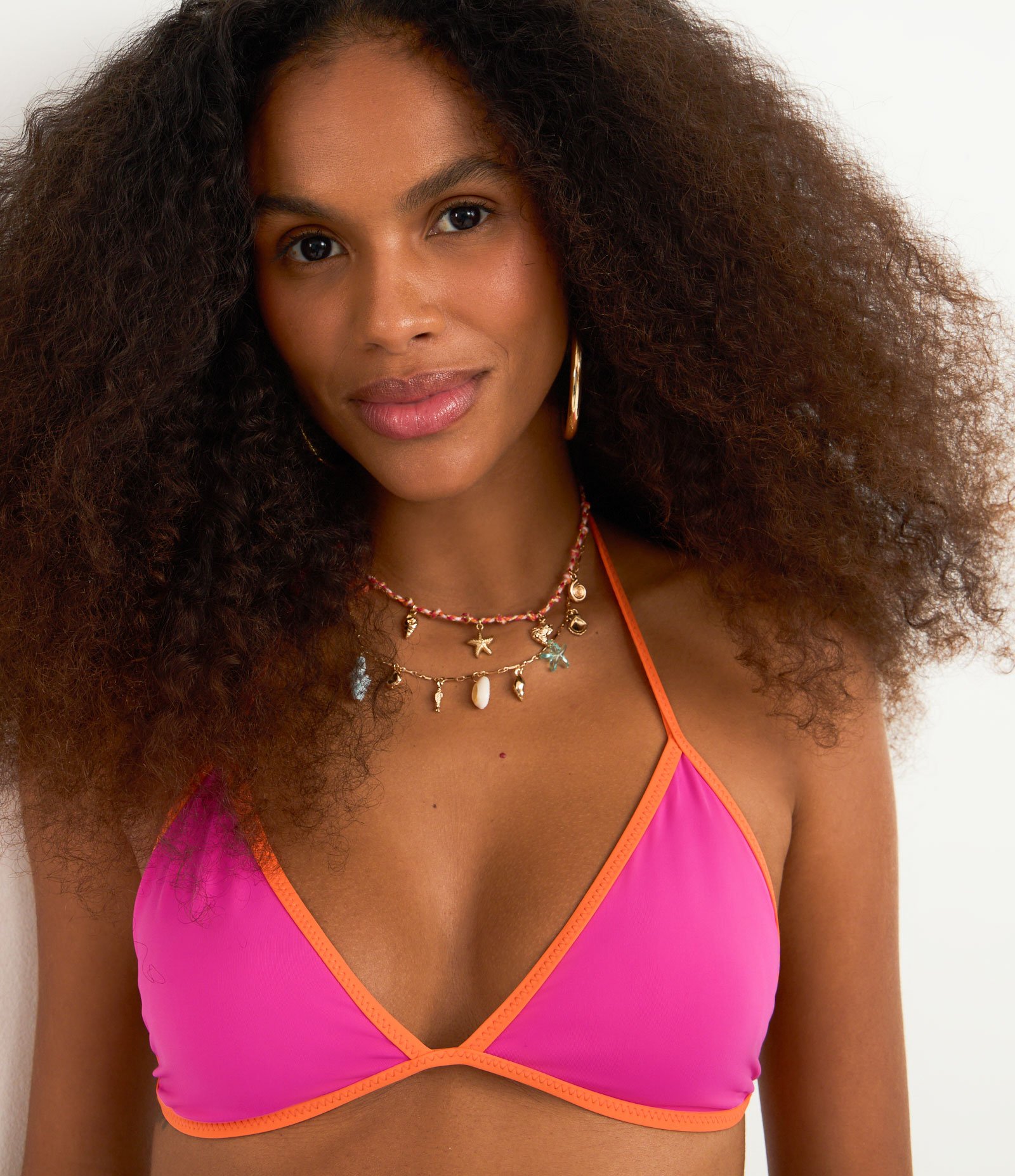 Biquíni Top Triangulo Fixo em Microfibra com Viés Contrastante Rosa 3