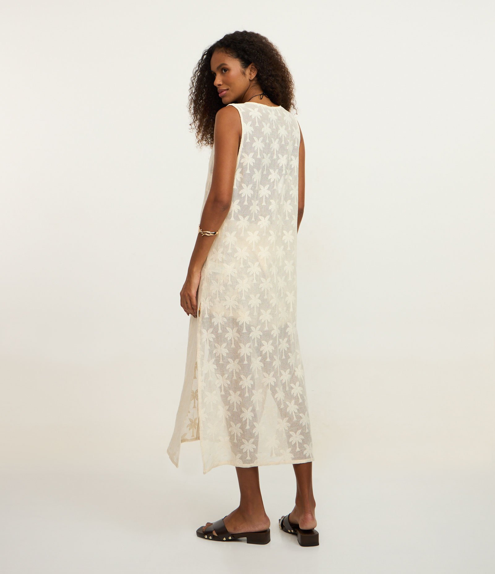 Saída de Praia Kimono com Bordado Coqueiros Bege 5