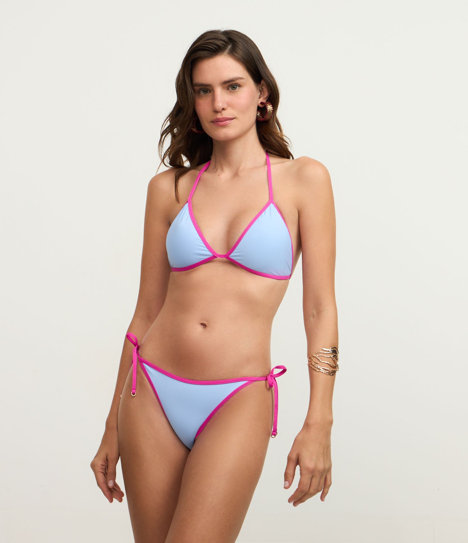 Biquíni Top Triangulo Fixo em Microfibra com Viés Contrastante Azul 2