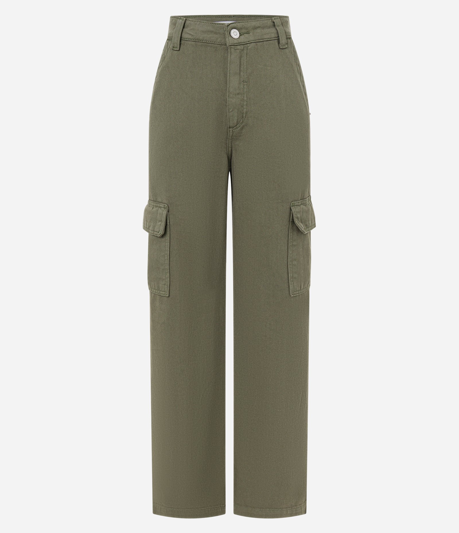 Calça Reta Comfort em Sarja com Bolsos Cargo Verde 1