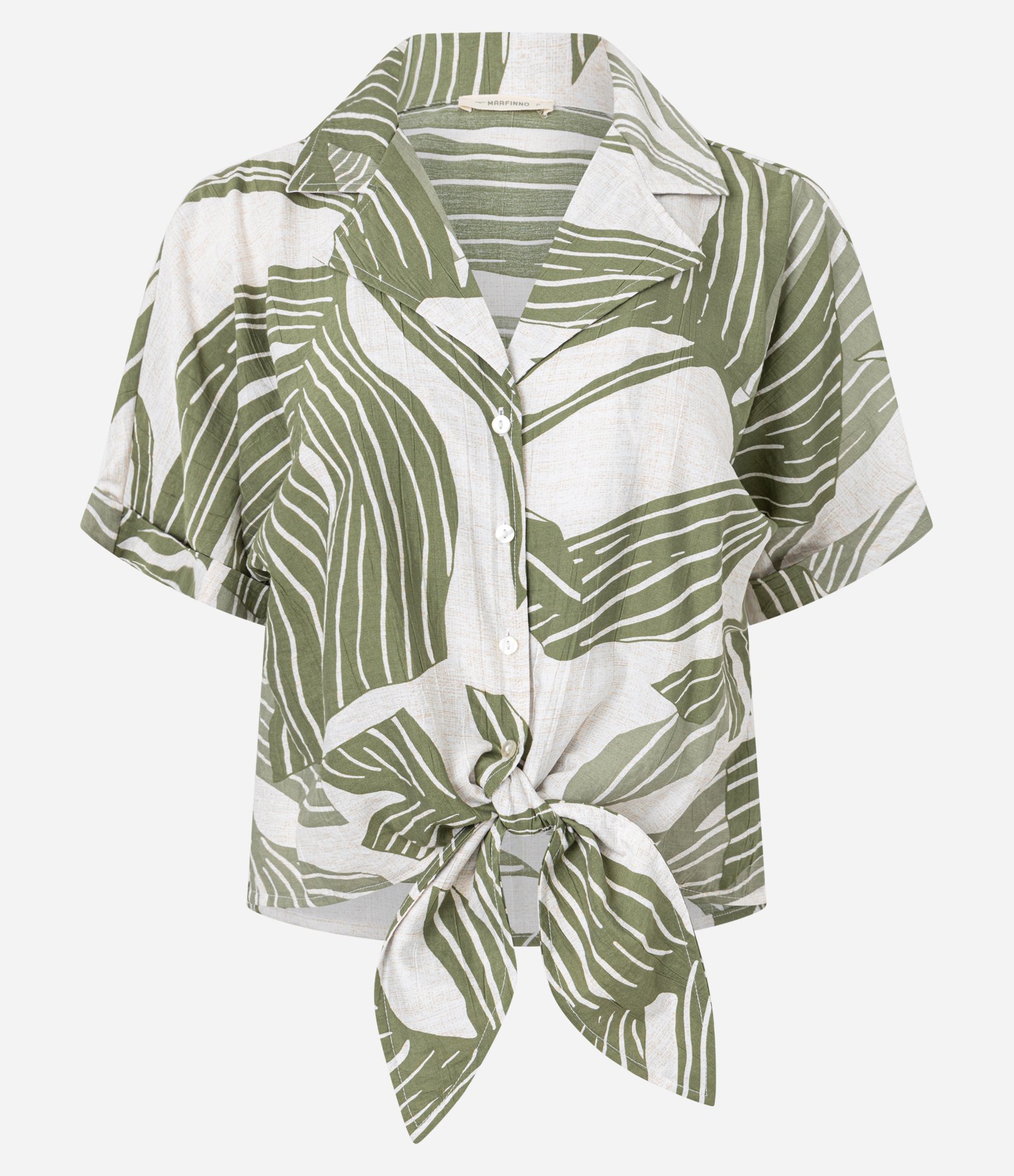 Camisa em Viscose com Gola Polo e Estampa Folhagem Verde/Off White 6