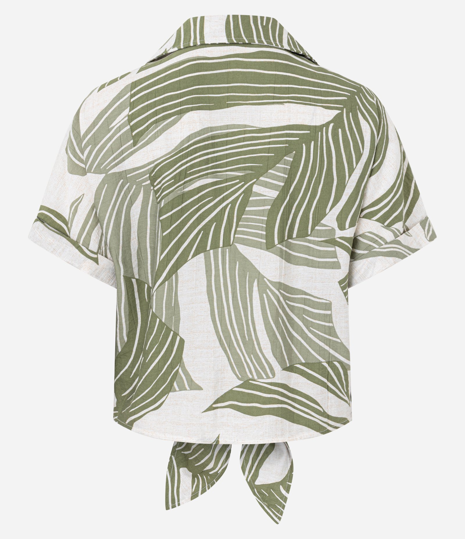 Camisa em Viscose com Gola Polo e Estampa Folhagem Verde/Off White 8
