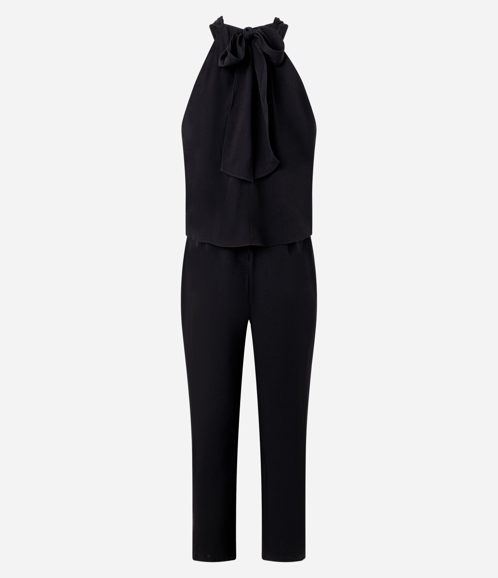 Macacão em Crepe com Decote Halter e Sobreposição no Busto Preto 2