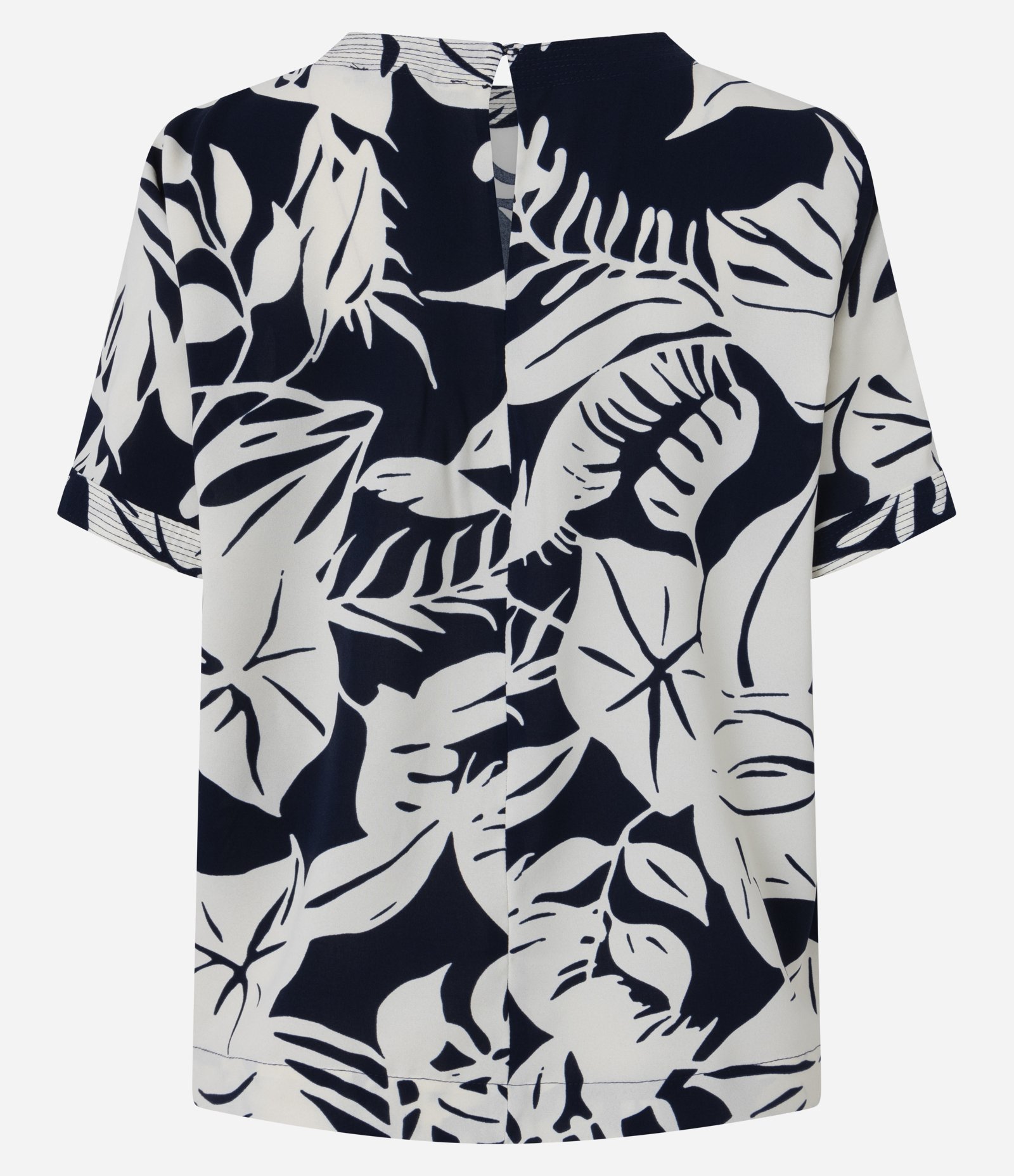 Blusa em Airflow com Gola Redonda e Estampa Folhagem Azul Marinho/Off White 2