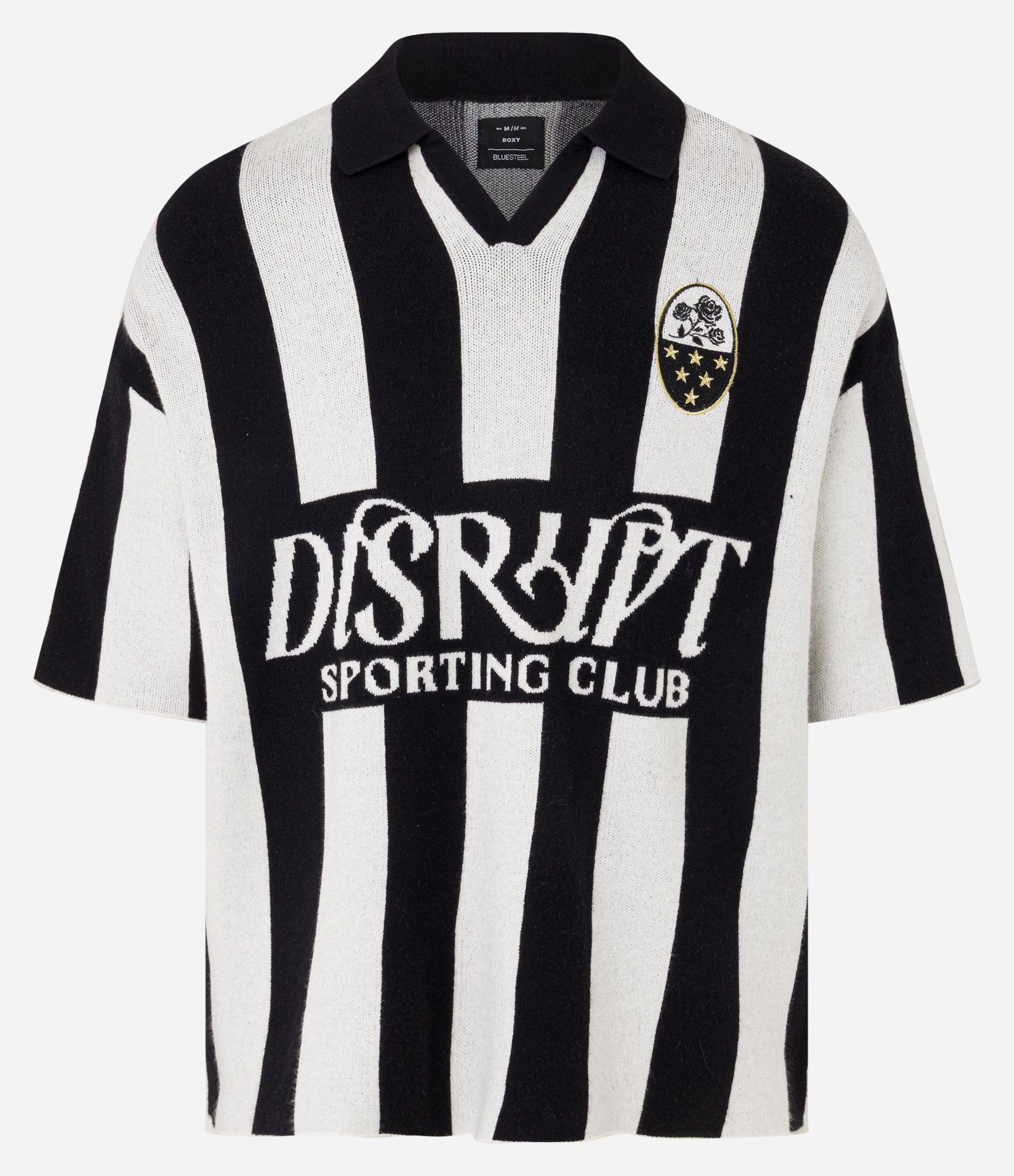 Camiseta Boxy em Tricô com Estampa Futebol Preto/Branco 1