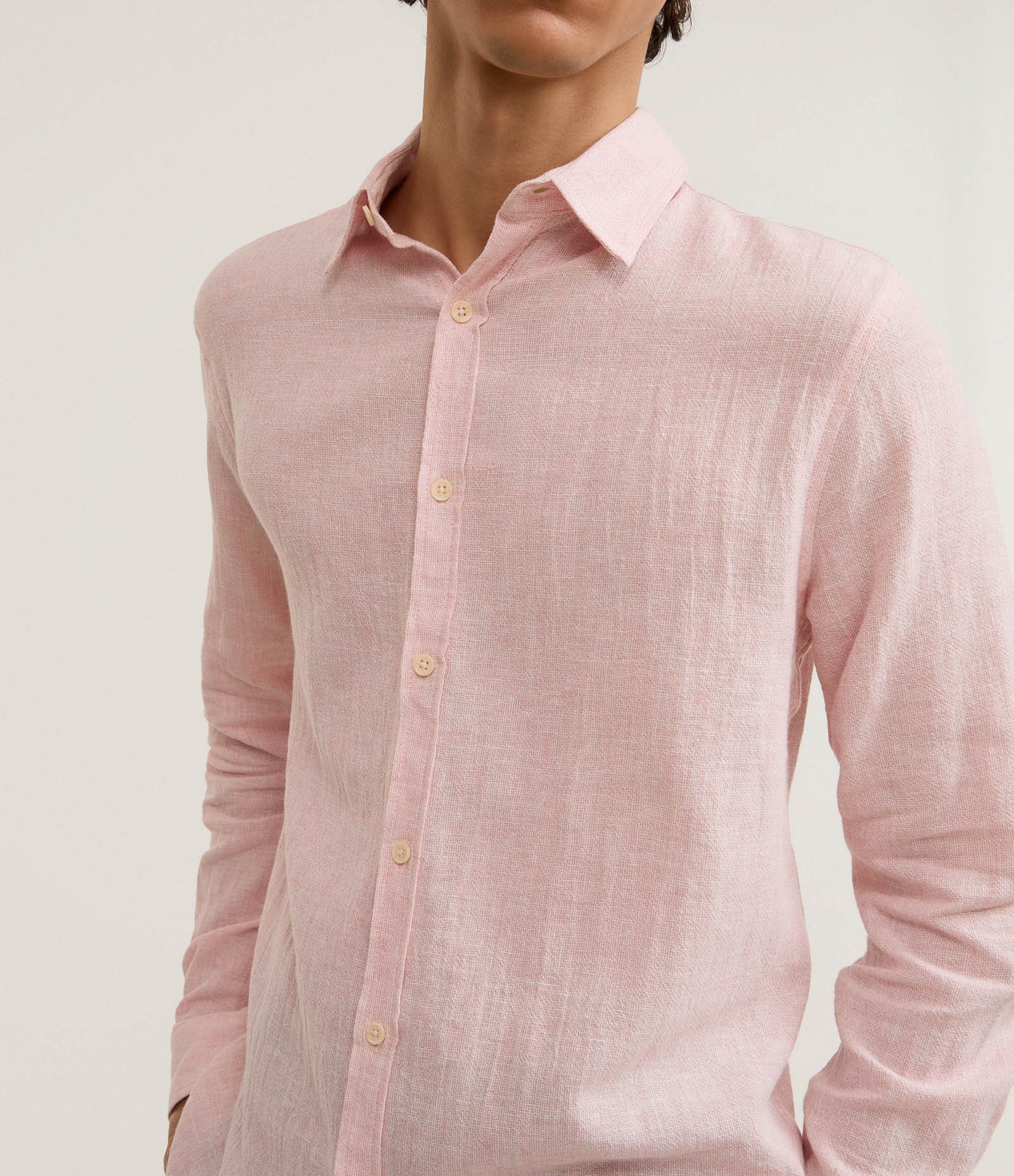 Camisa Regular em Linho e Gola Colarinho Rosa 5