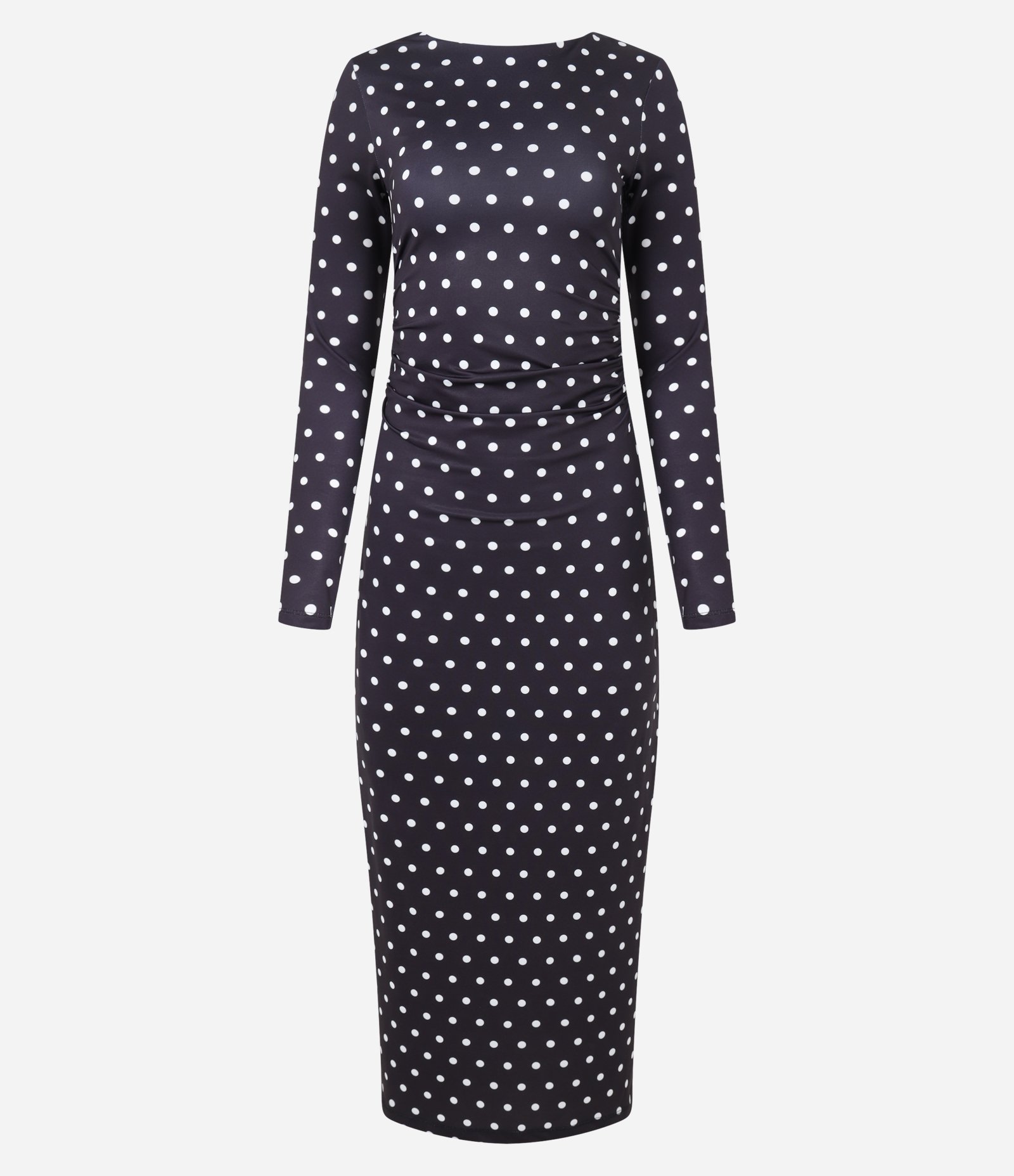 Vestido Evasê Midi em Jersey com Decote Degagê e Estampa Poá Preto/Branco 7