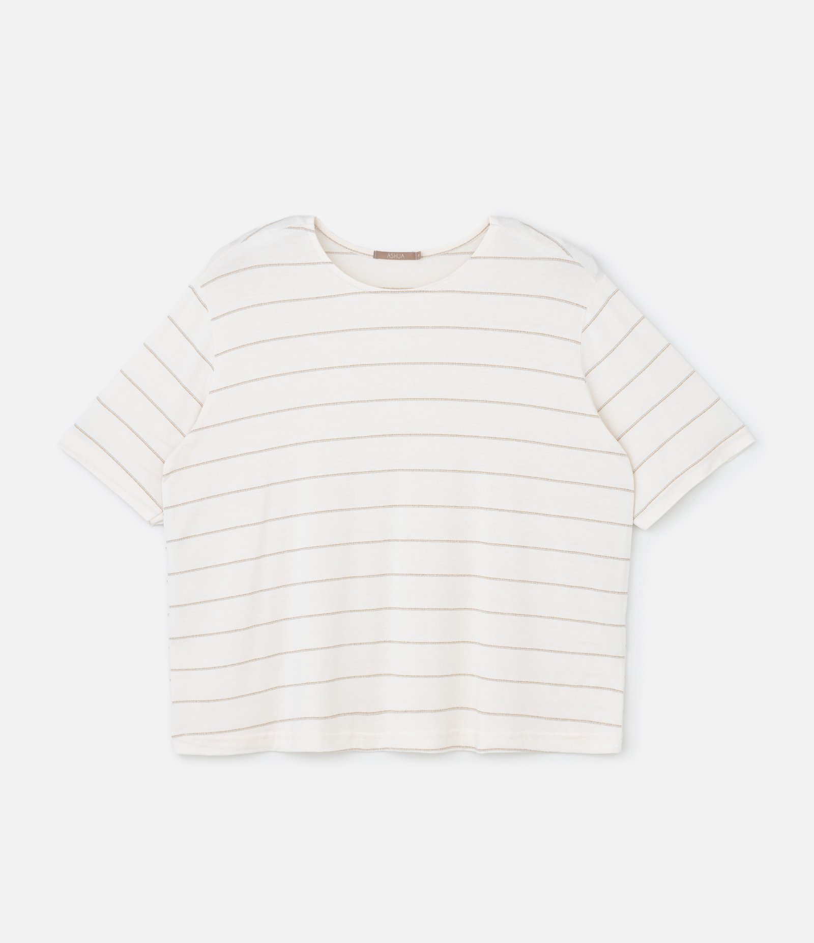 Blusa em Viscolycra Listrada com Fio Metalizado Curve & Plus Size Branco 4