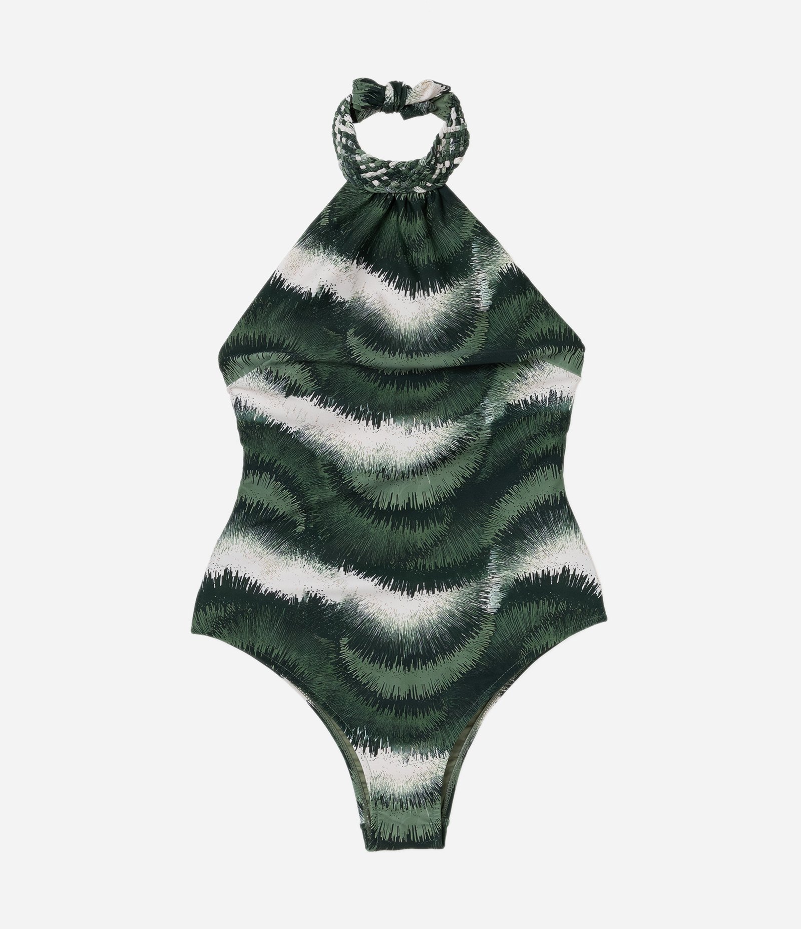 Maiô Halter em Microfibra com Estampa Tie Dye e Trançado no Pescoço Verde 4