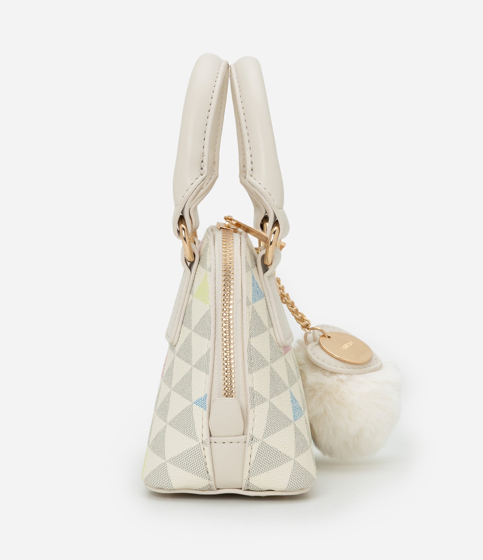 Bolsa Transversal Pequena com Alça de Mão e Chaveiro Pompom Off White 2