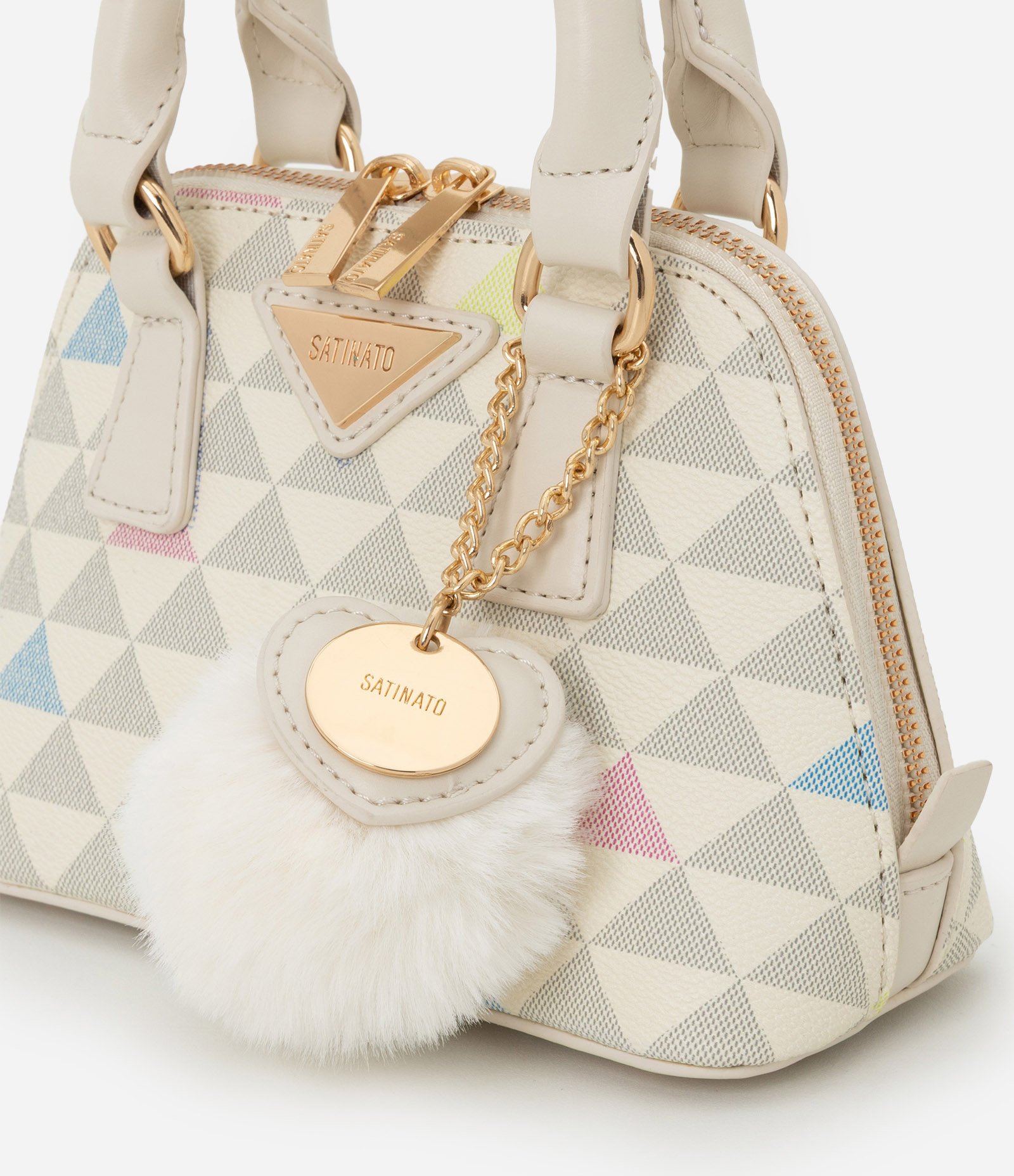Bolsa Transversal Pequena com Alça de Mão e Chaveiro Pompom Off White 4