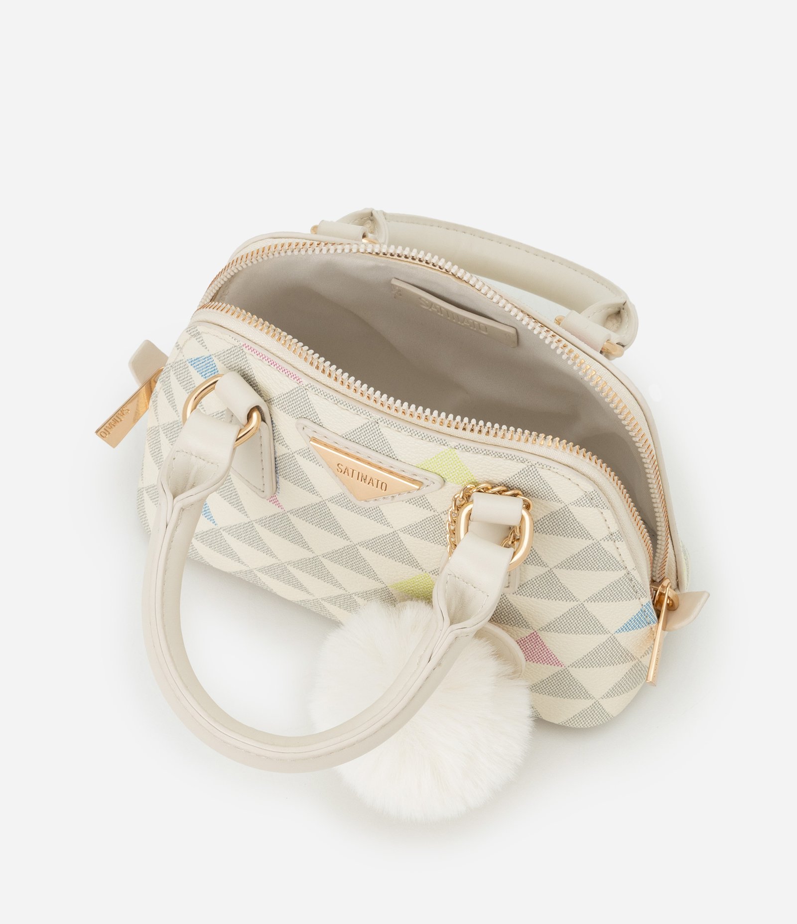 Bolsa Transversal Pequena com Alça de Mão e Chaveiro Pompom Off White 6