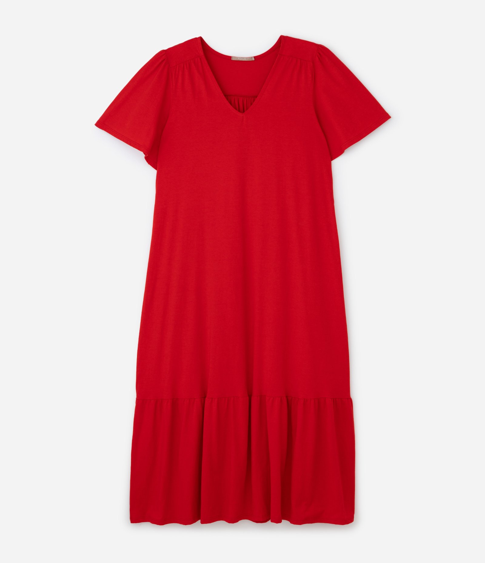Vestido Midi Algodão com Recorte Franzido Curve & Plus Size Vermelho 4