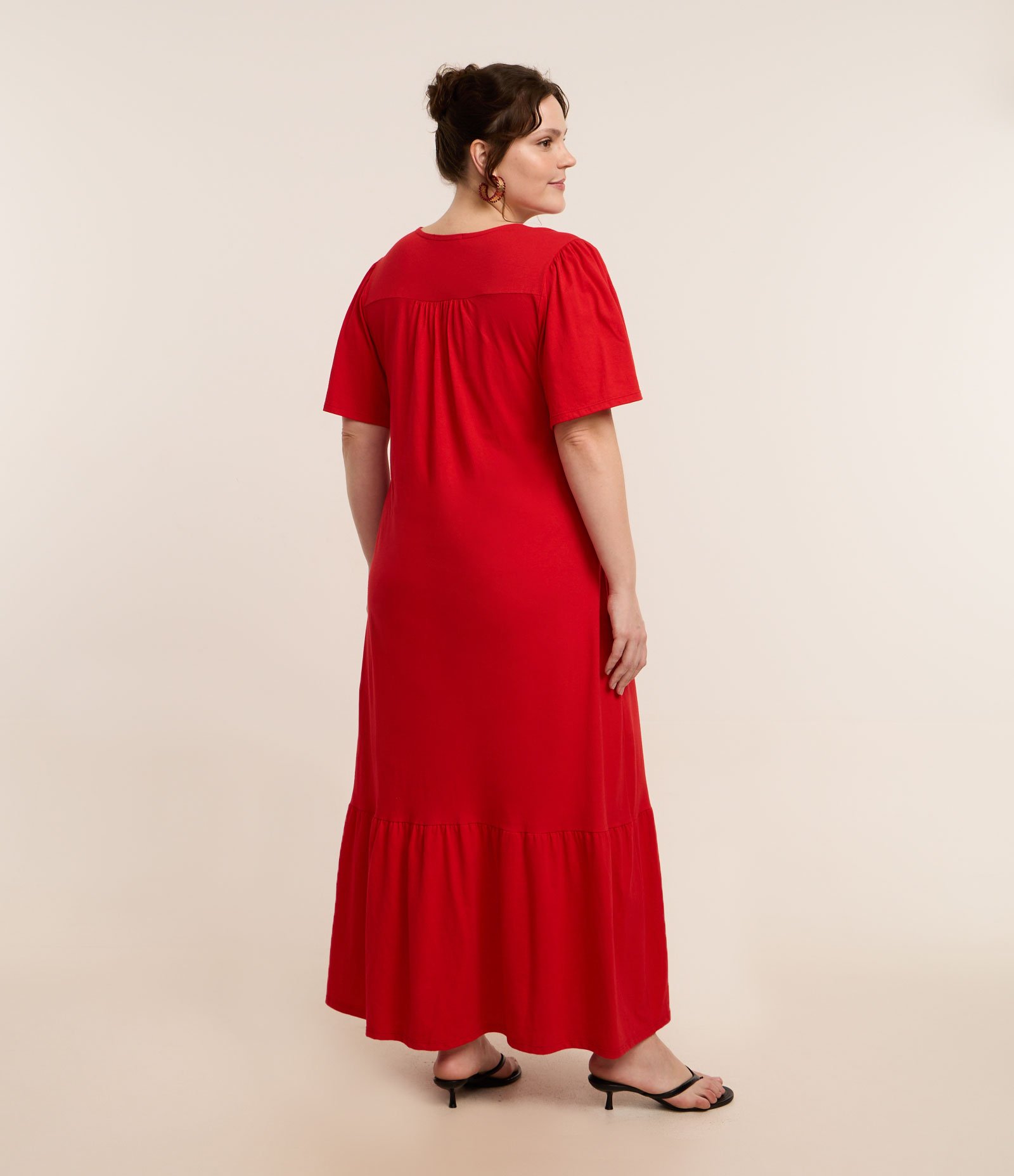 Vestido Midi Algodão com Recorte Franzido Curve & Plus Size Vermelho 3