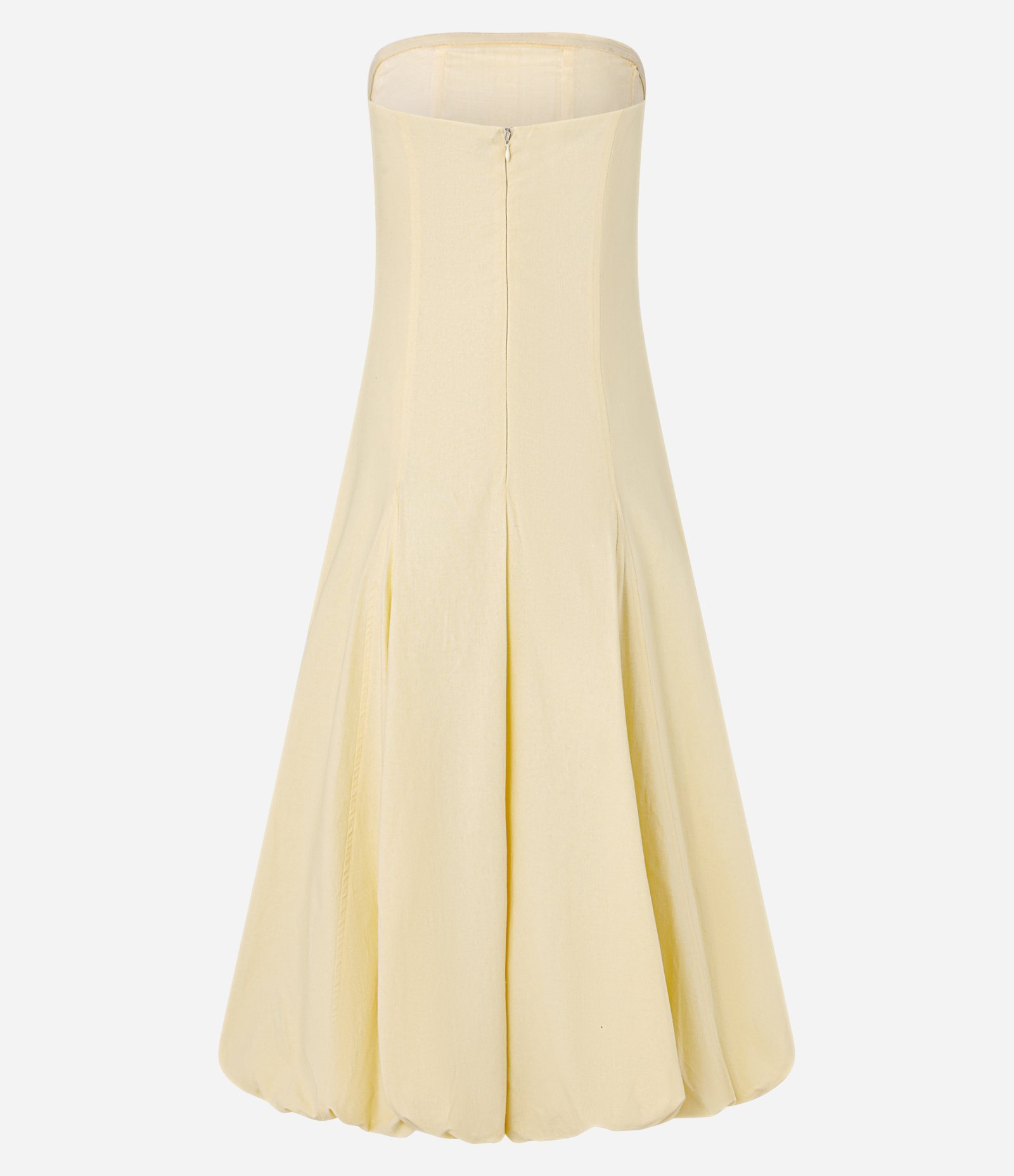 Vestido Balonê Midi Sem Alça em Viscolinho com Pregas Amplas Amarelo 9