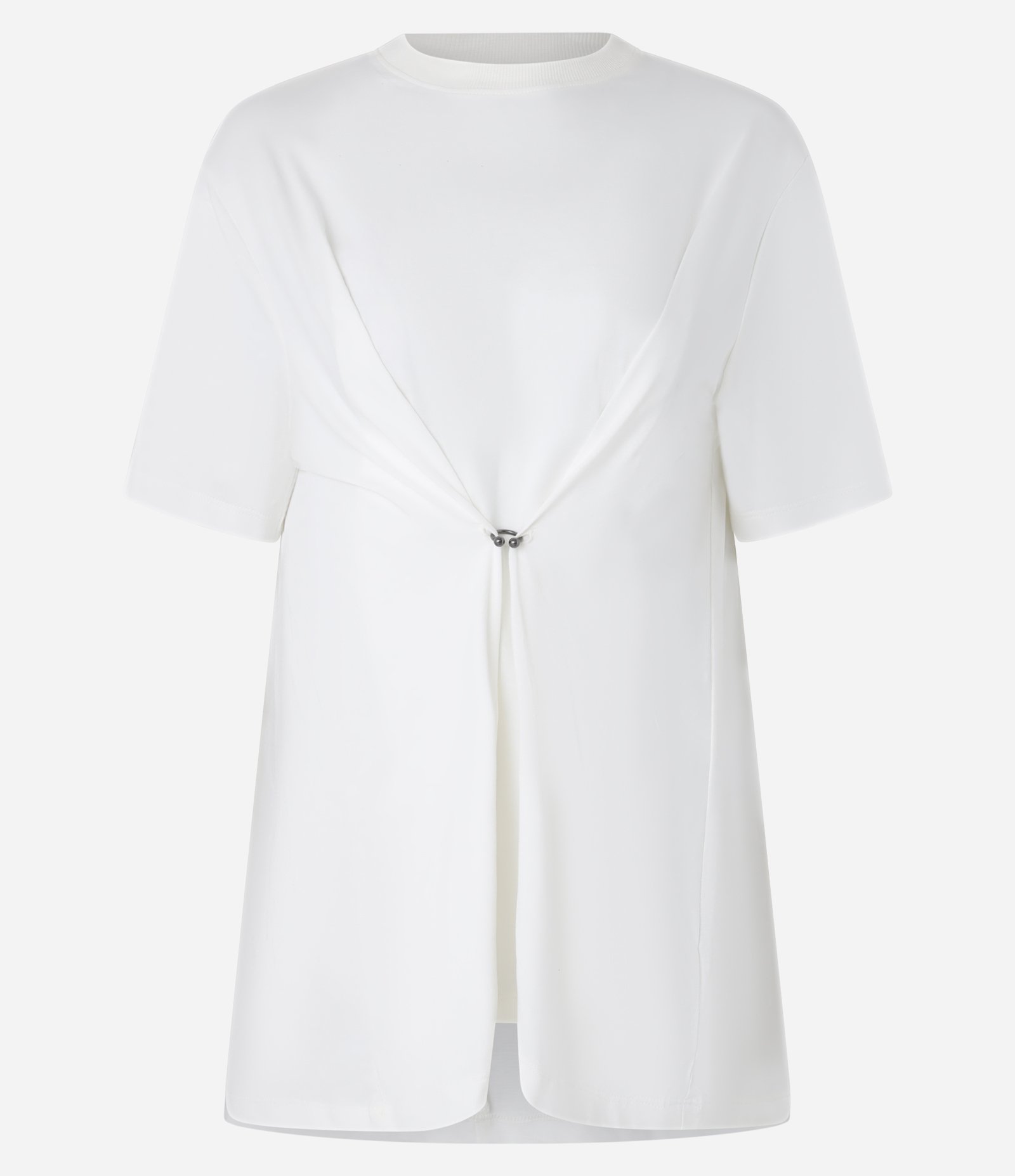 Camiseta Alongada em Algodão com Piercing Aplicado Branco 5