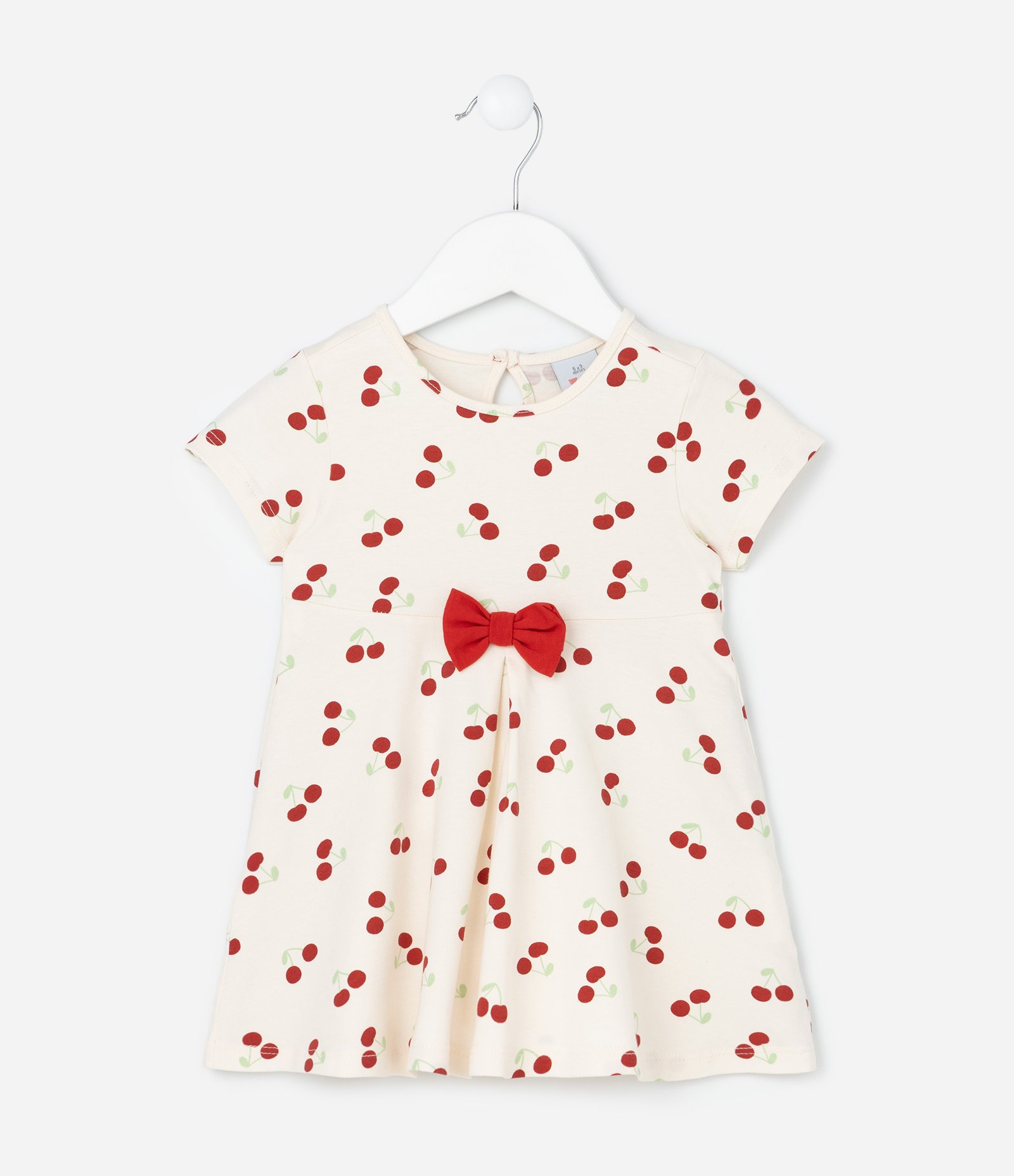 Vestido Infantil com Estampa de Cerejas -Tam 0 a 18 Meses Bege/Vermelho 1