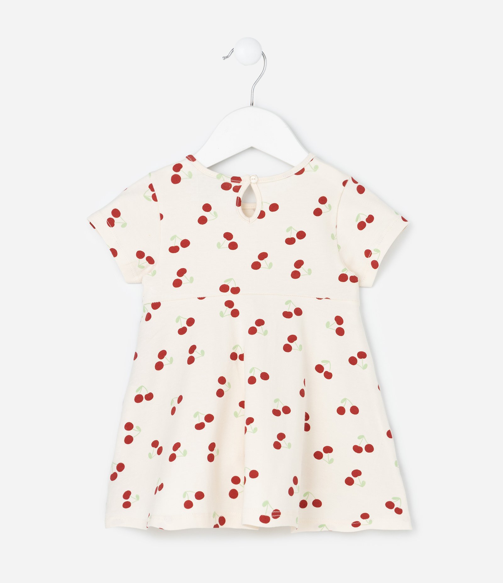 Vestido Infantil com Estampa de Cerejas -Tam 0 a 18 Meses Bege/Vermelho 2