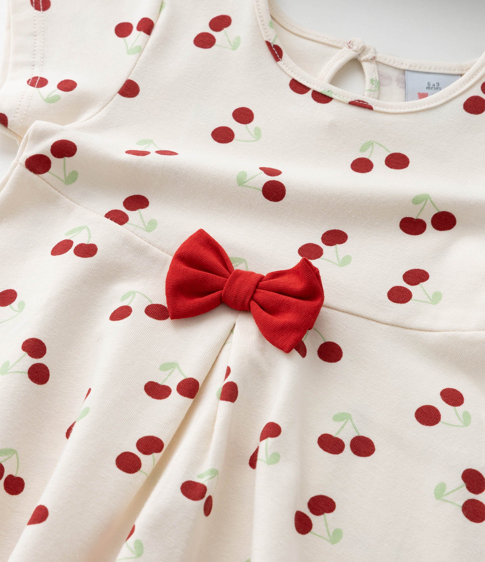 Vestido Infantil com Estampa de Cerejas -Tam 0 a 18 Meses Bege/Vermelho 5
