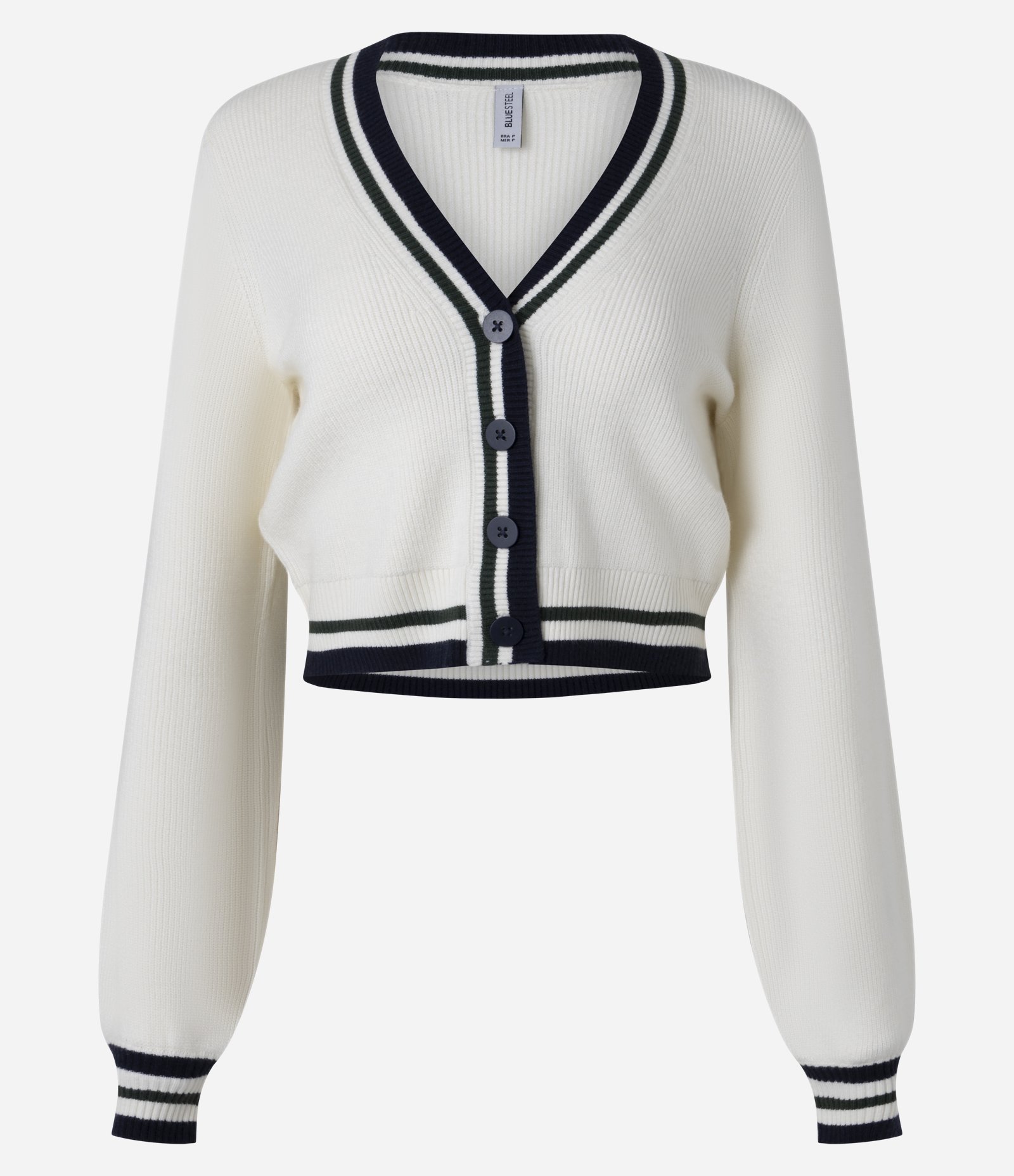 Cardigan Curto em Tricô com Detalhes de Listras Contrastantes Branco 5