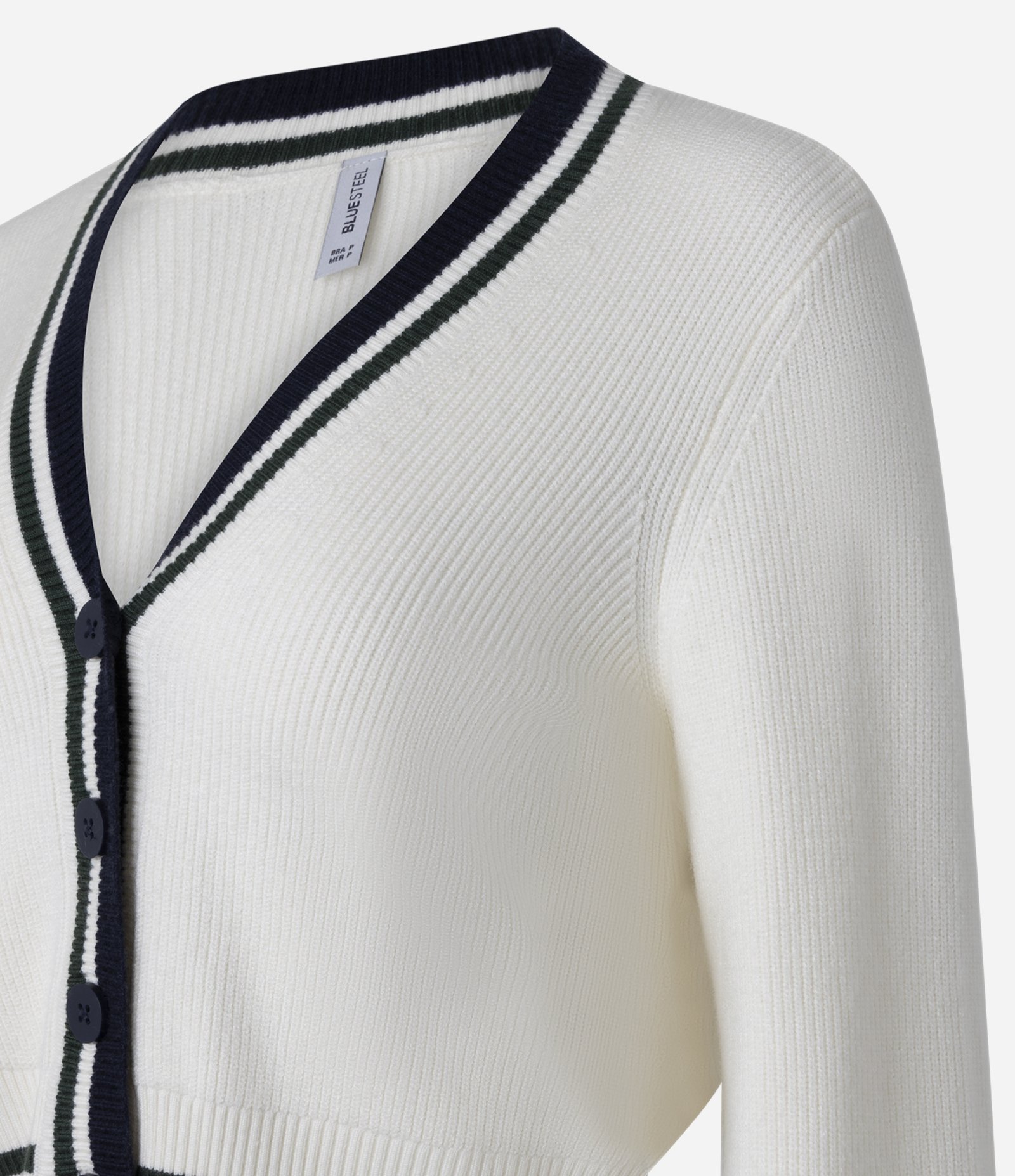 Cardigan Curto em Tricô com Detalhes de Listras Contrastantes Branco 6