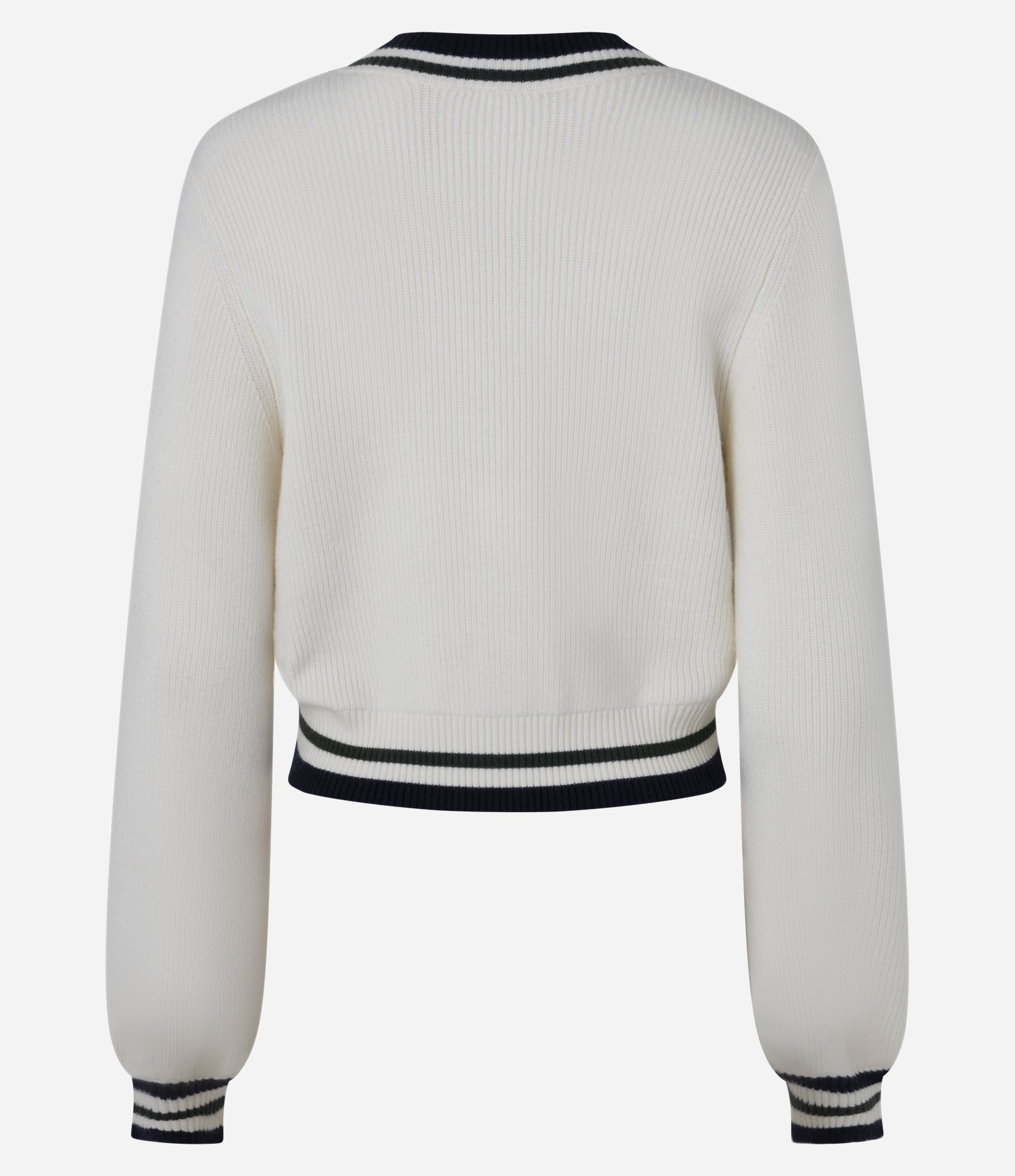 Cardigan Curto em Tricô com Detalhes de Listras Contrastantes Branco 7