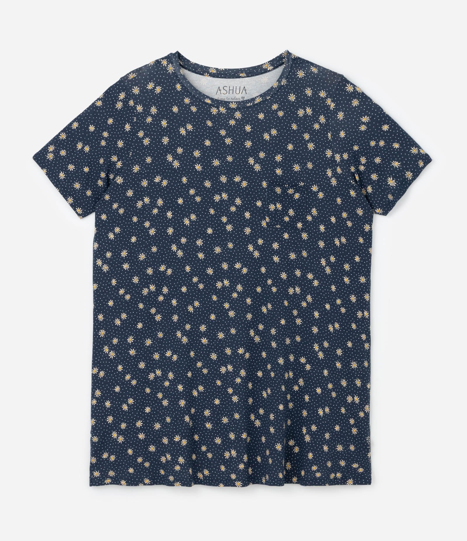 Camisola T-Shirt em Viscolycra com Estampa de Margaridas Curve & Plus Size Azul 3