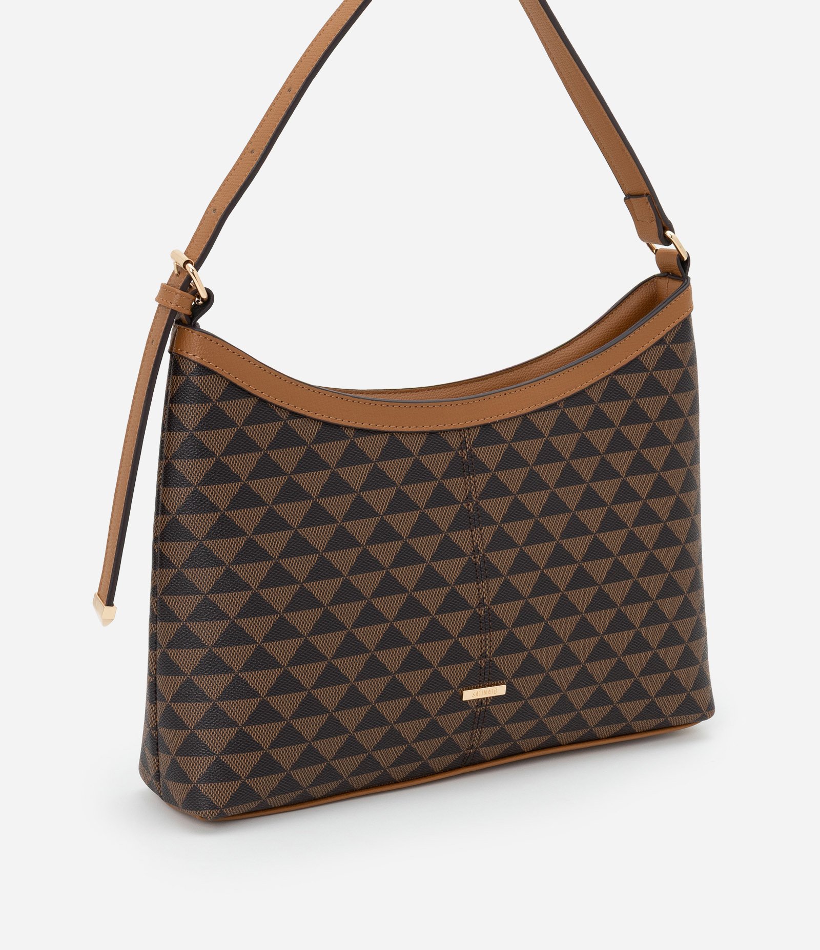 Bolsa Shoulder Média com Estampa Triangular Marrom 2