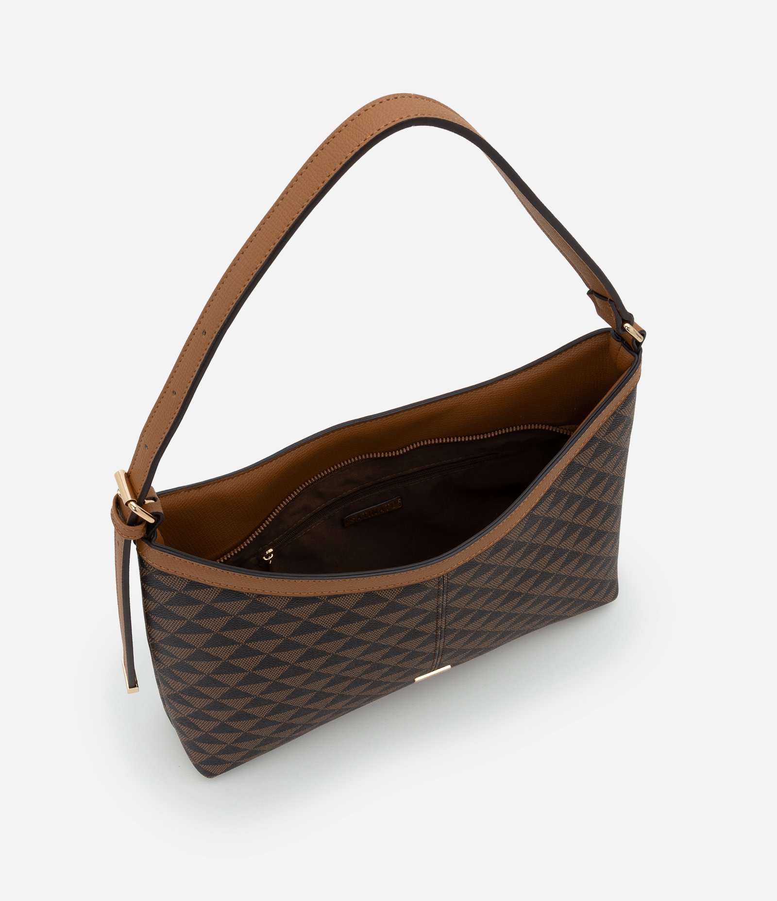 Bolsa Shoulder Média com Estampa Triangular Marrom 7