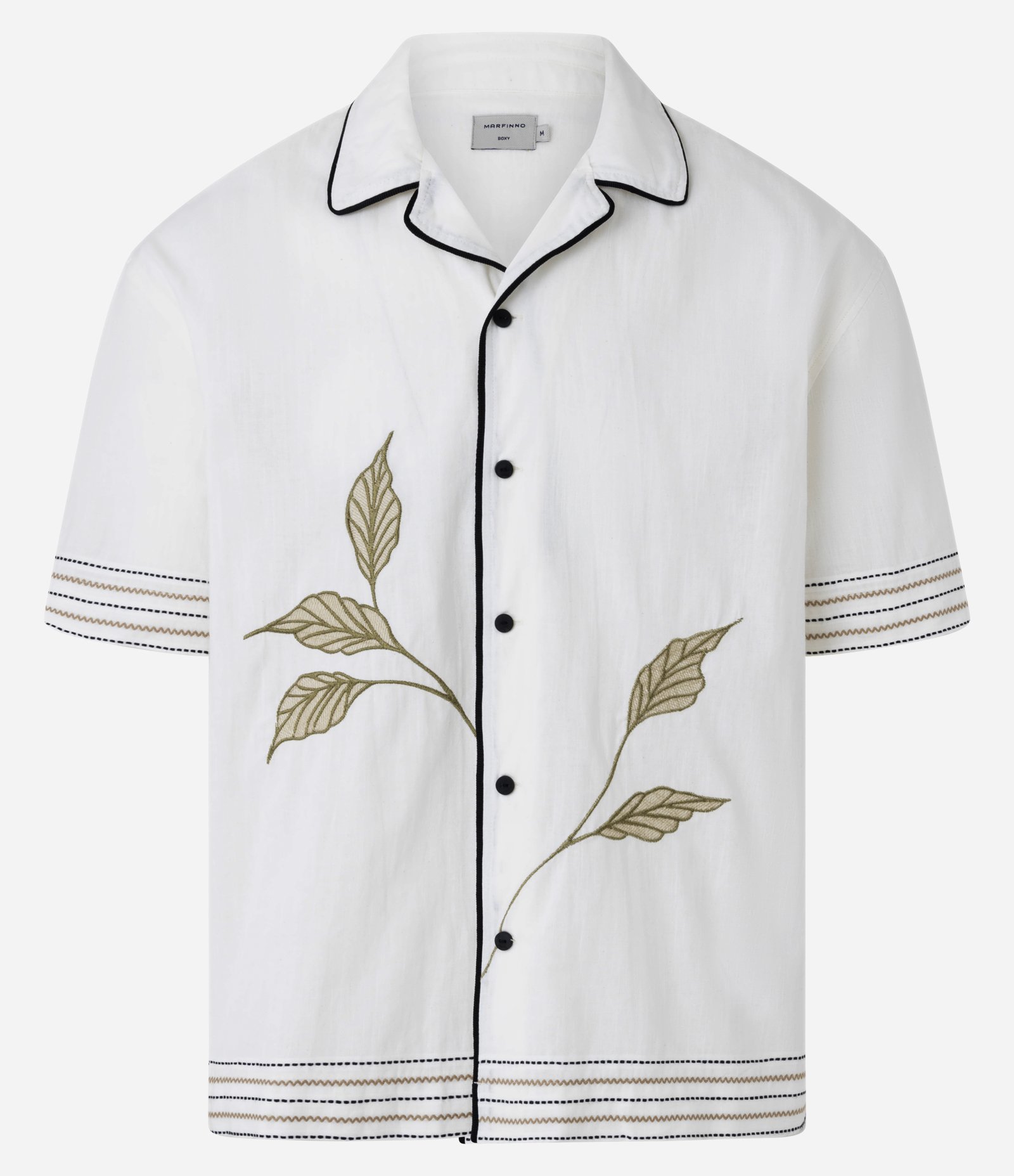 Camisa Boxy em Tricoline com Estampa de Folhagens e Detalhes Contrastantes Bege 5