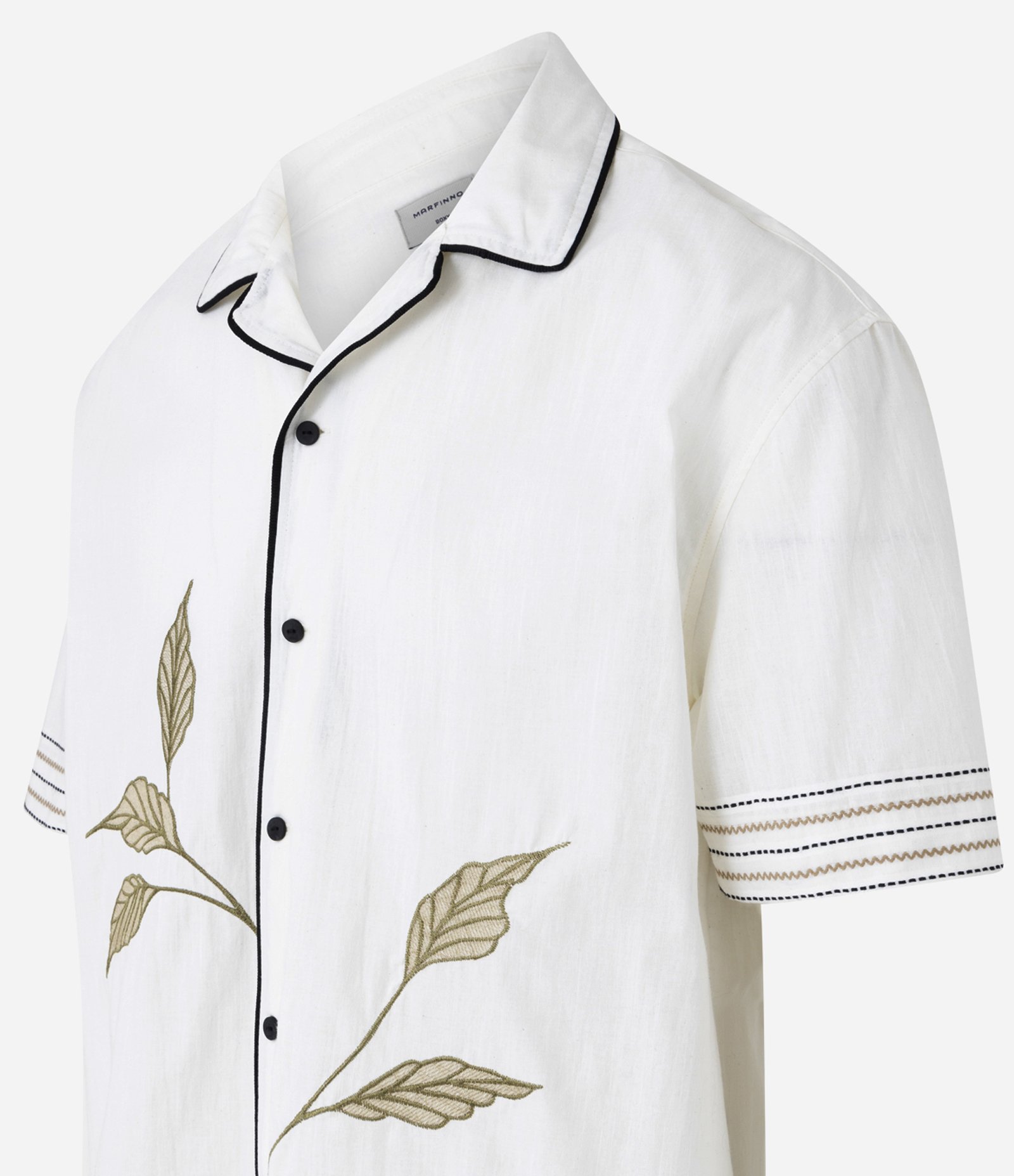 Camisa Boxy em Tricoline com Estampa de Folhagens e Detalhes Contrastantes Bege 6