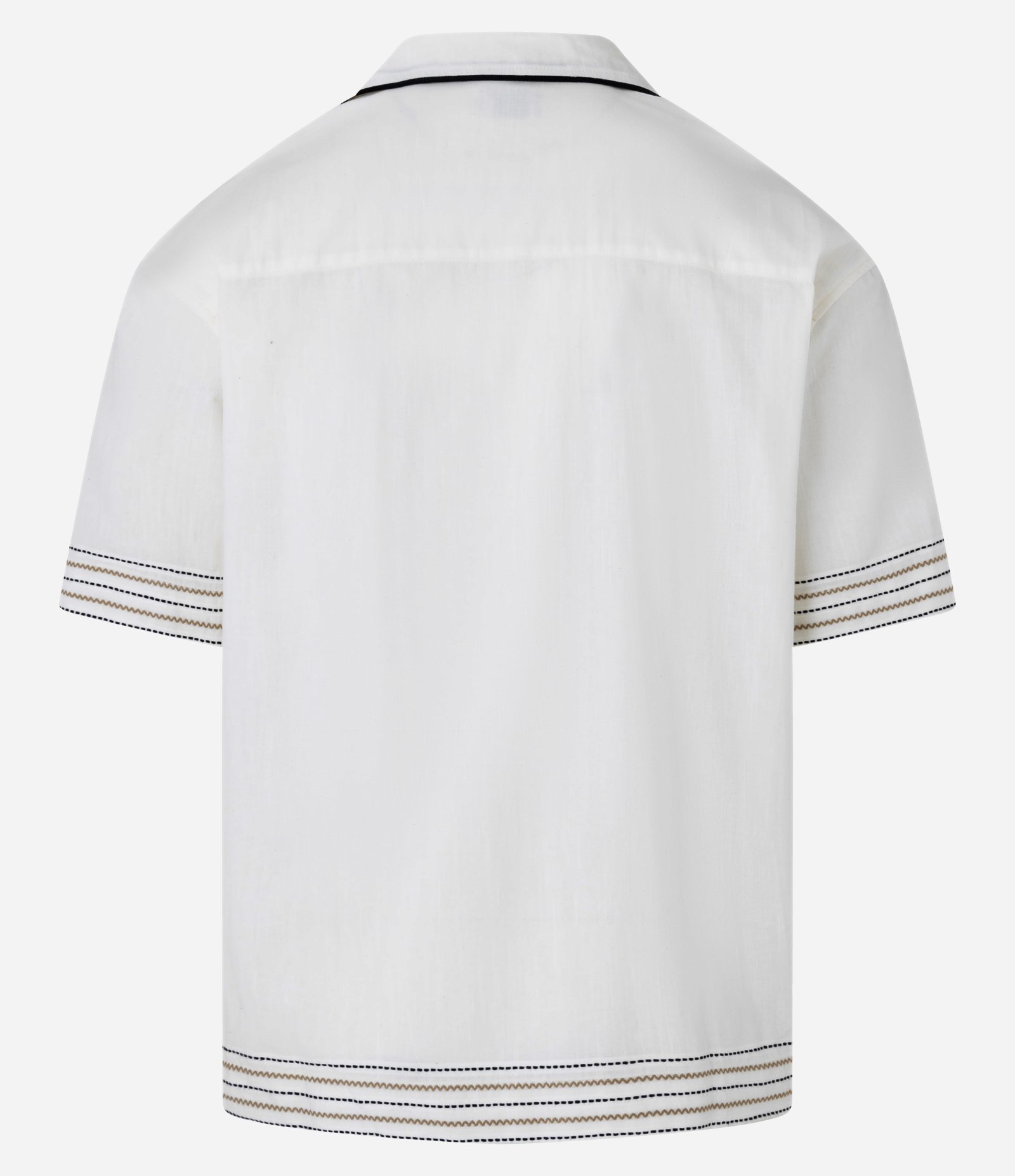 Camisa Boxy em Tricoline com Estampa de Folhagens e Detalhes Contrastantes Bege 7