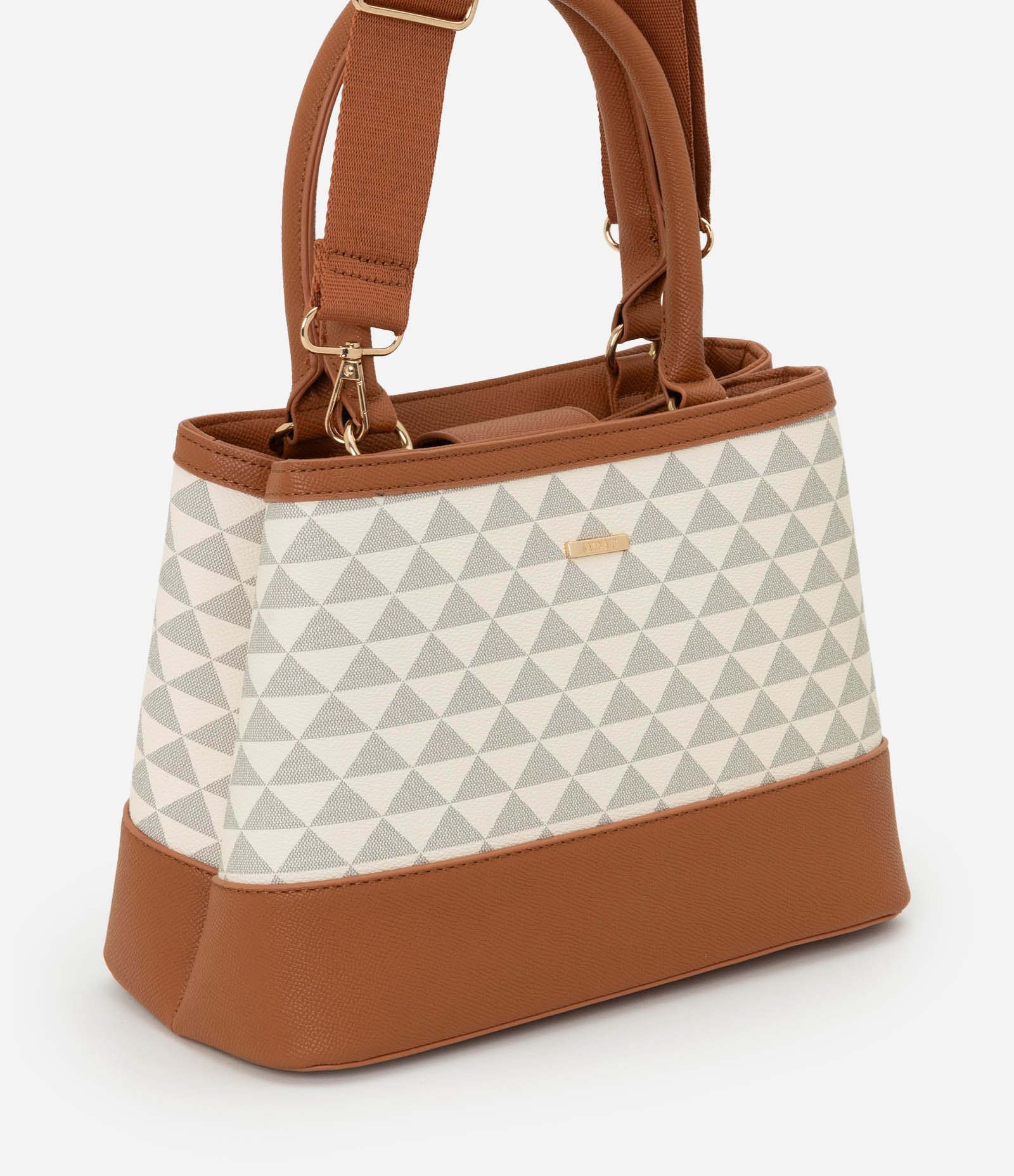 Bolsa Satchel Média com Estampa Triangular Off White 1