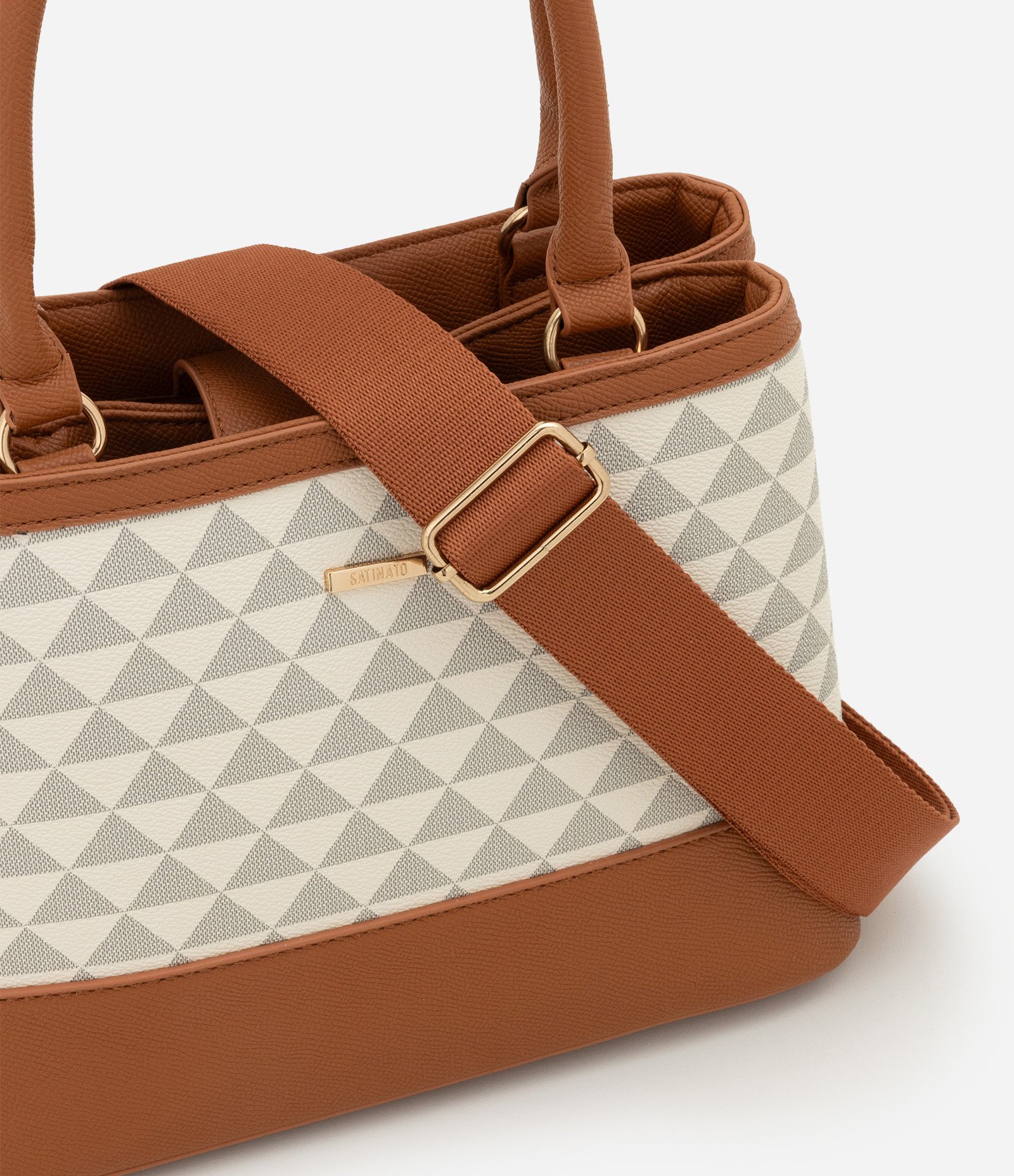 Bolsa Satchel Média com Estampa Triangular Off White 6