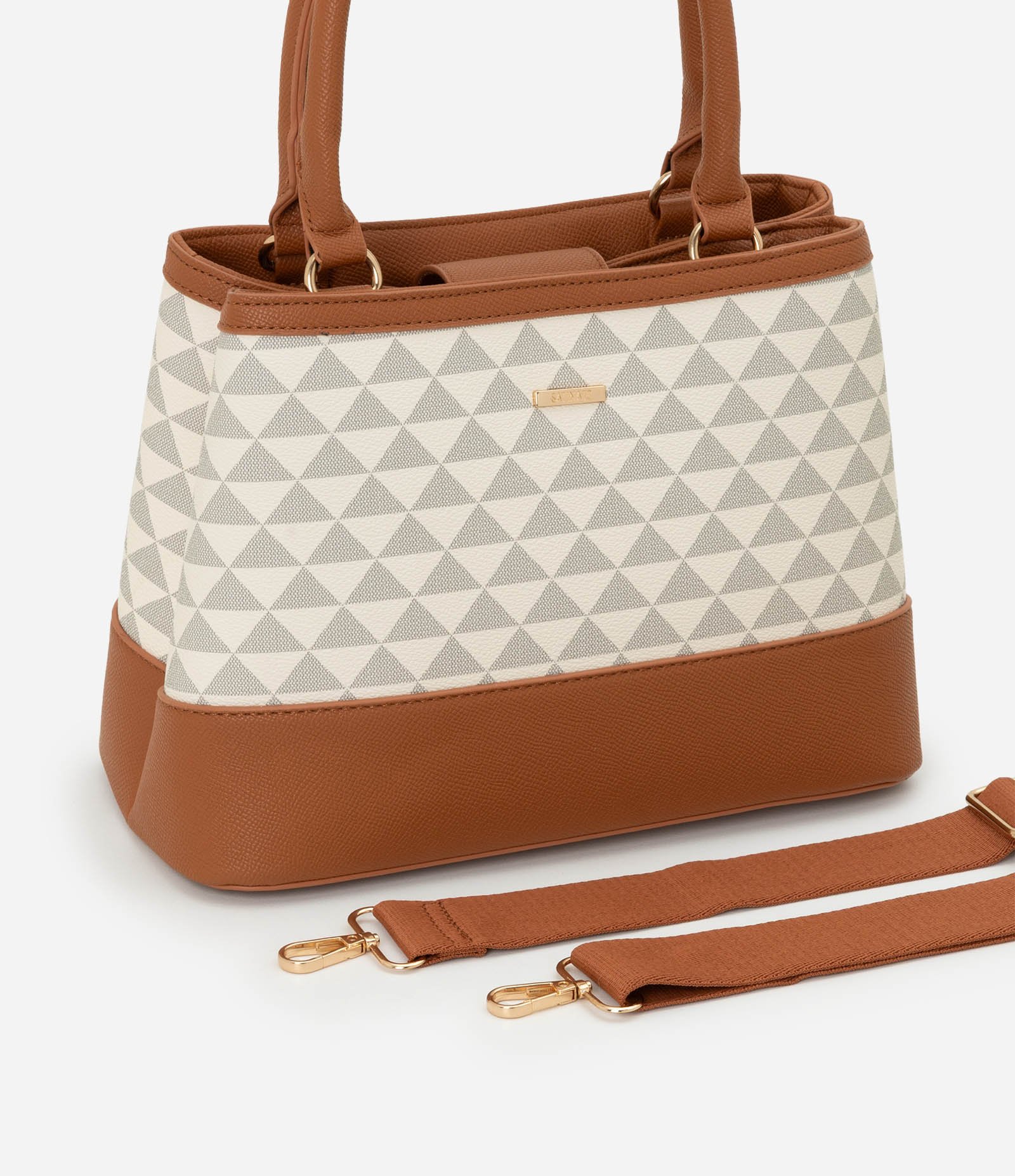 Bolsa Satchel Média com Estampa Triangular Off White 7