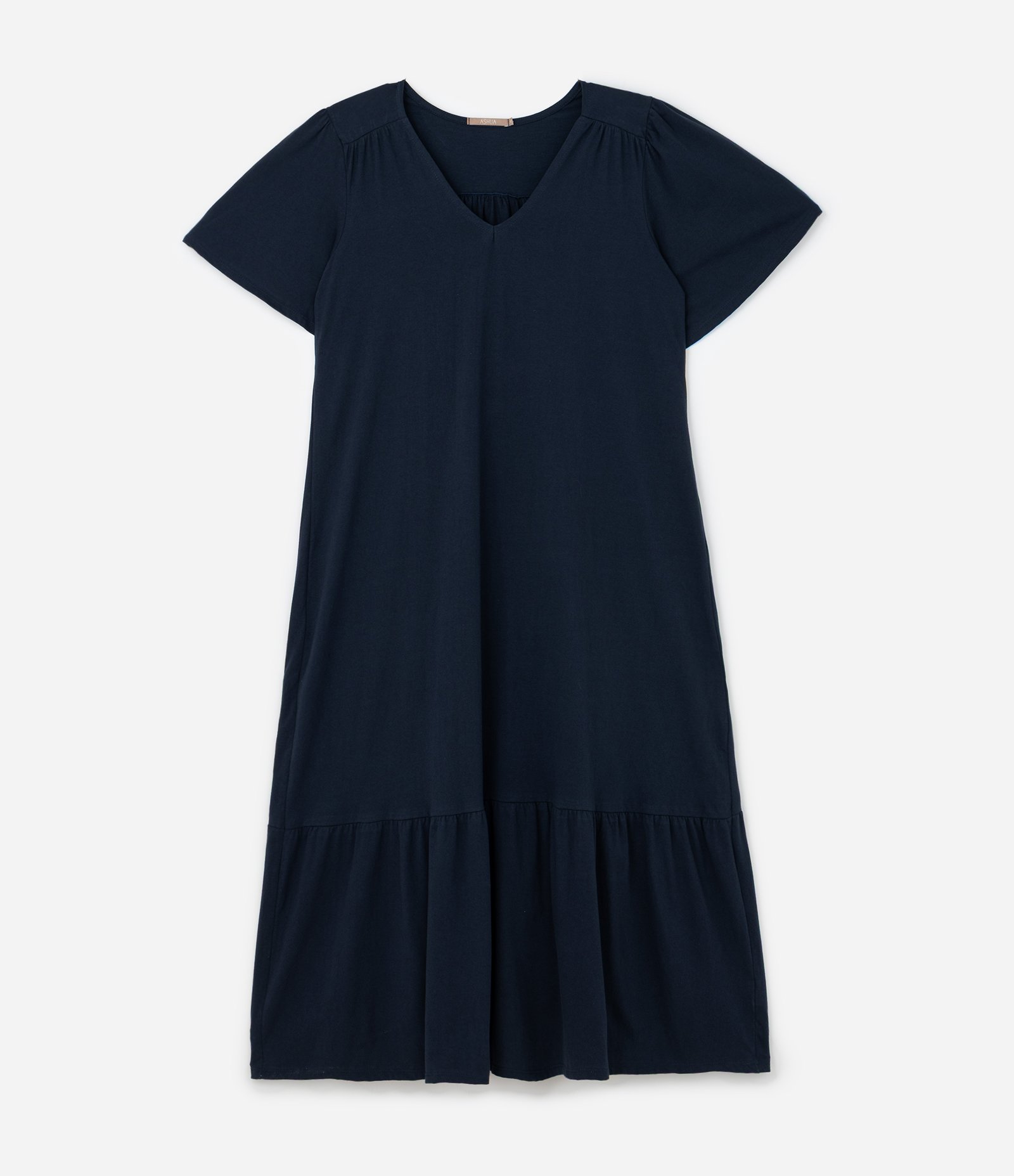 Vestido Midi Algodão com Recorte Franzido Curve & Plus Size Azul Marinho 4