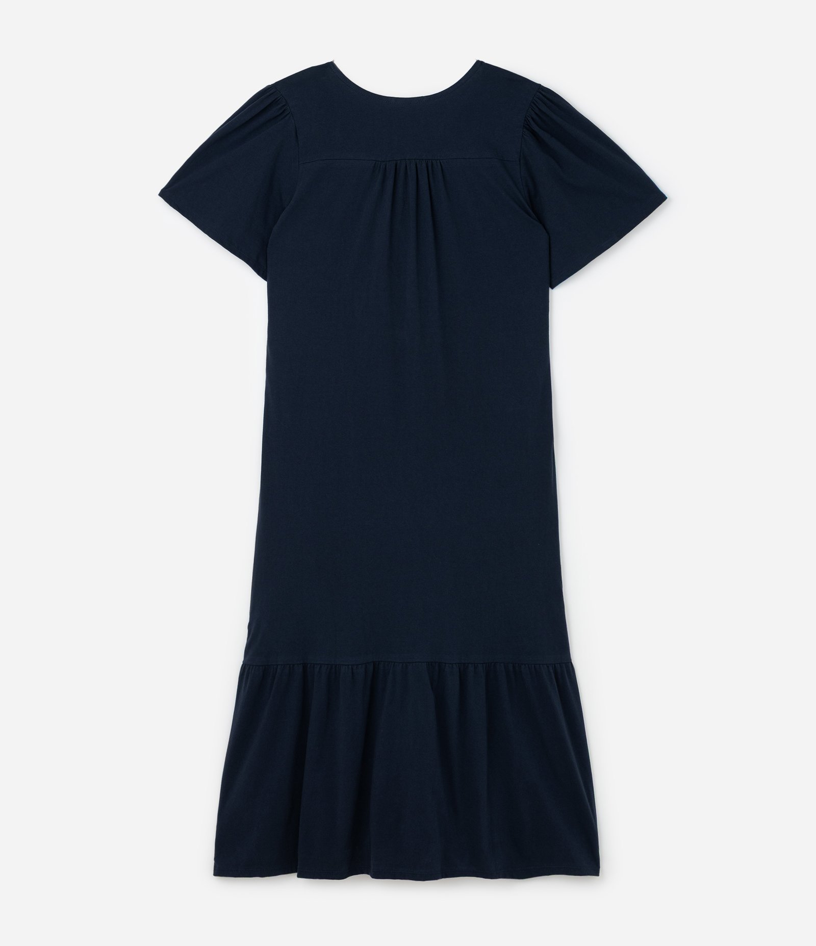 Vestido Midi Algodão com Recorte Franzido Curve & Plus Size Azul Marinho 5