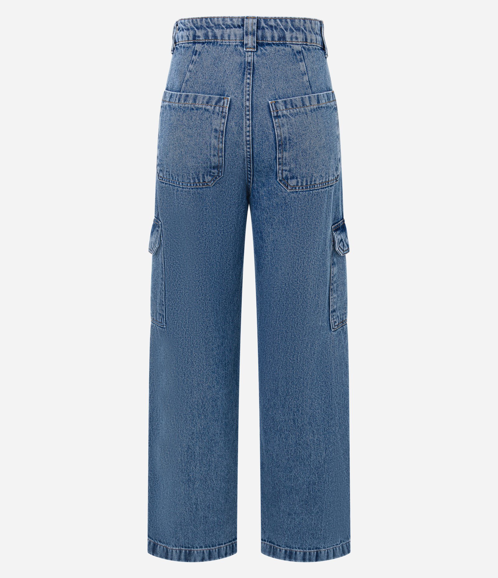 Calça Reta Comfort em Jeans com Bolsos Cargo Médio 2